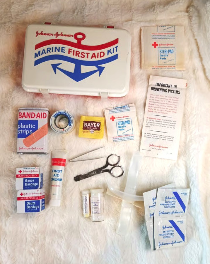 Vintage 1960s Johnson & Johnson Marine First Aid Kit With Contents Vintage 1960s Johnson & Johnson Marine First Aid Kit With Contents