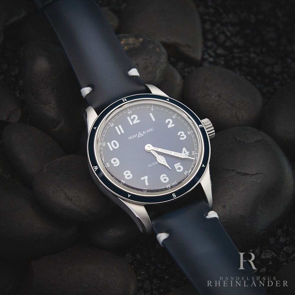 Montblanc 1858 Collection Steel Ceramic 40mm Automatic Blue Calf ID 126758 Original Box