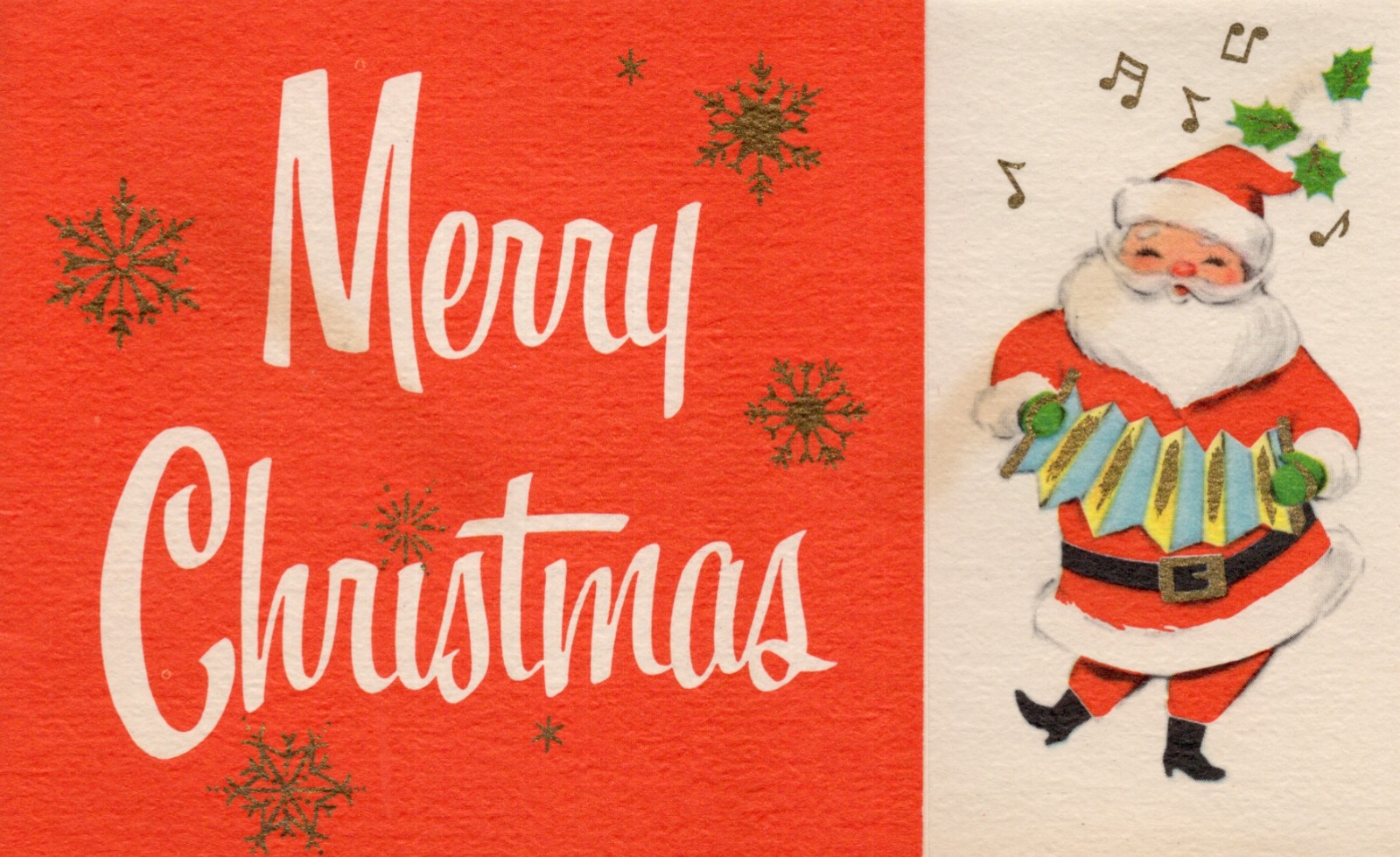 Vintage Christmas Card, RETRO SANTA CLAUS PLAYING THE ACCORDION ,UNUSED