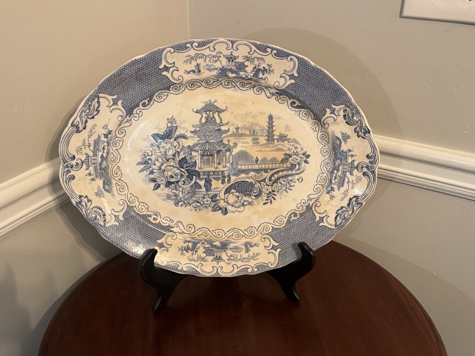 antique Allertons England oval serving platter, "Chinese" pattern, 1903-1912 