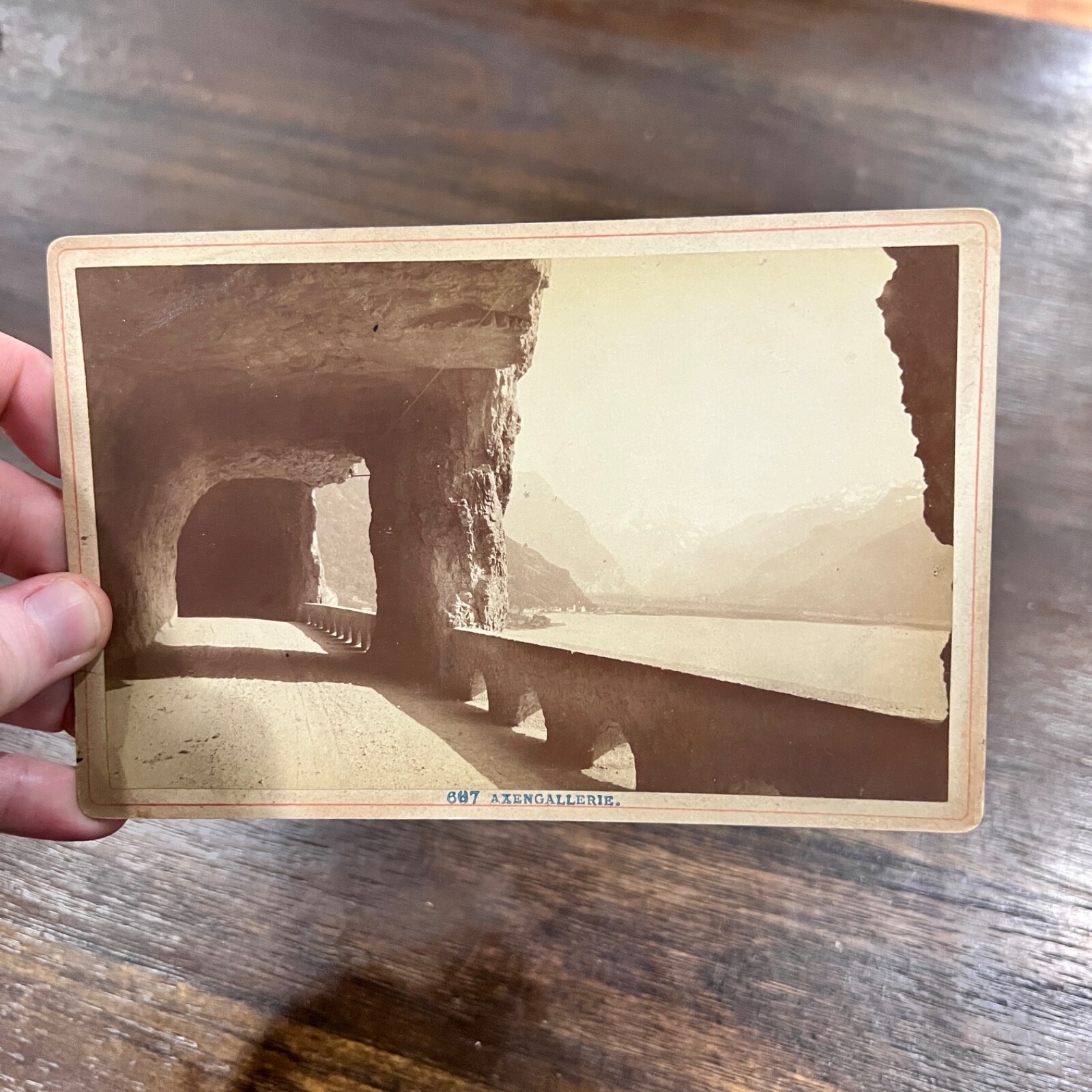 Vintage 1880s Photo  Axengallerie Switzerland Cliff Tunnel Road Lake Path