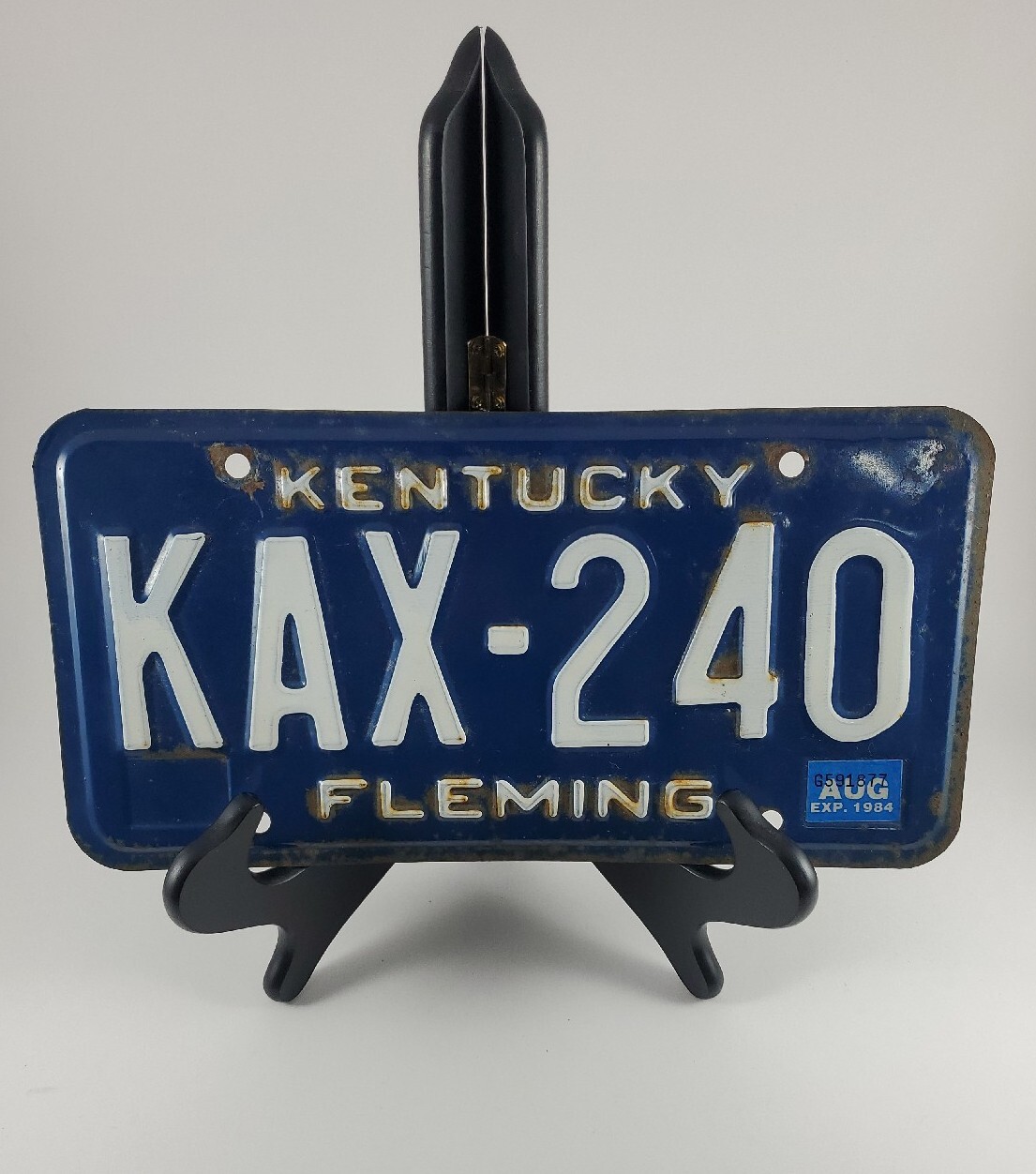 Vintage Kentucky 1984 License Plate Fleming  KAX240 Garage Man Cave Blue