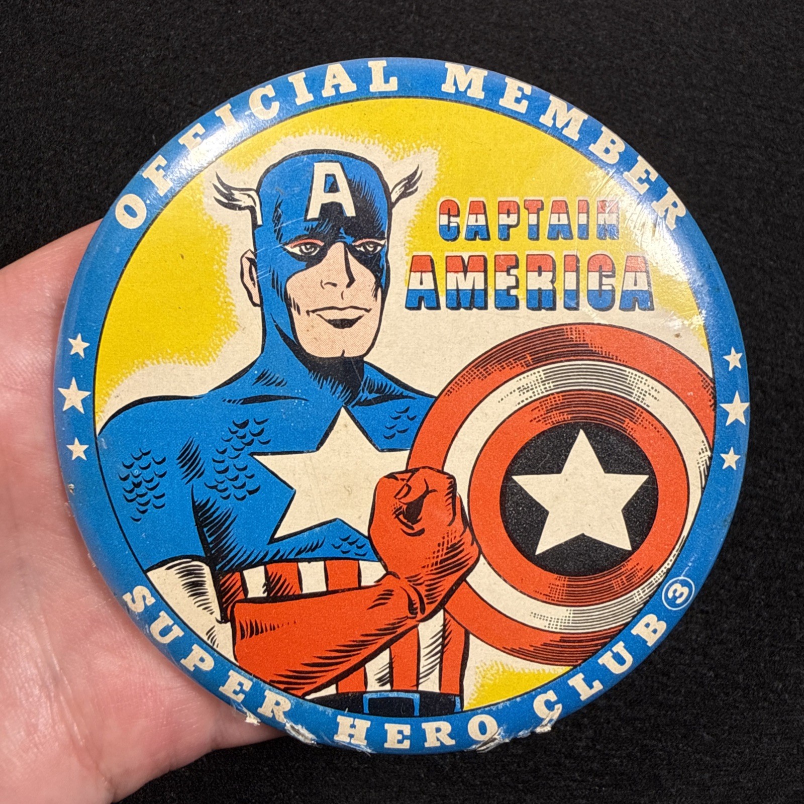 Vintage 1966 Marvel Comics Captain America Super Hero Club Pin Back Button 3.5" Vintage 1966 Marvel Comics Captain America Super Hero Club Pin Back Button 3.5"