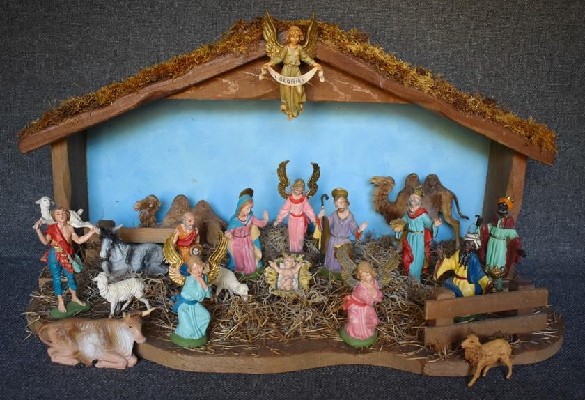 FABULOUS EARLY VINTAGE WORLD TOUR SOUVENIR ITALY 20-PC NATIVITY SET LARGE STABLE FABULOUS EARLY VINTAGE WORLD TOUR SOUVENIR ITALY 20-PC NATIVITY SET LARGE STABLE