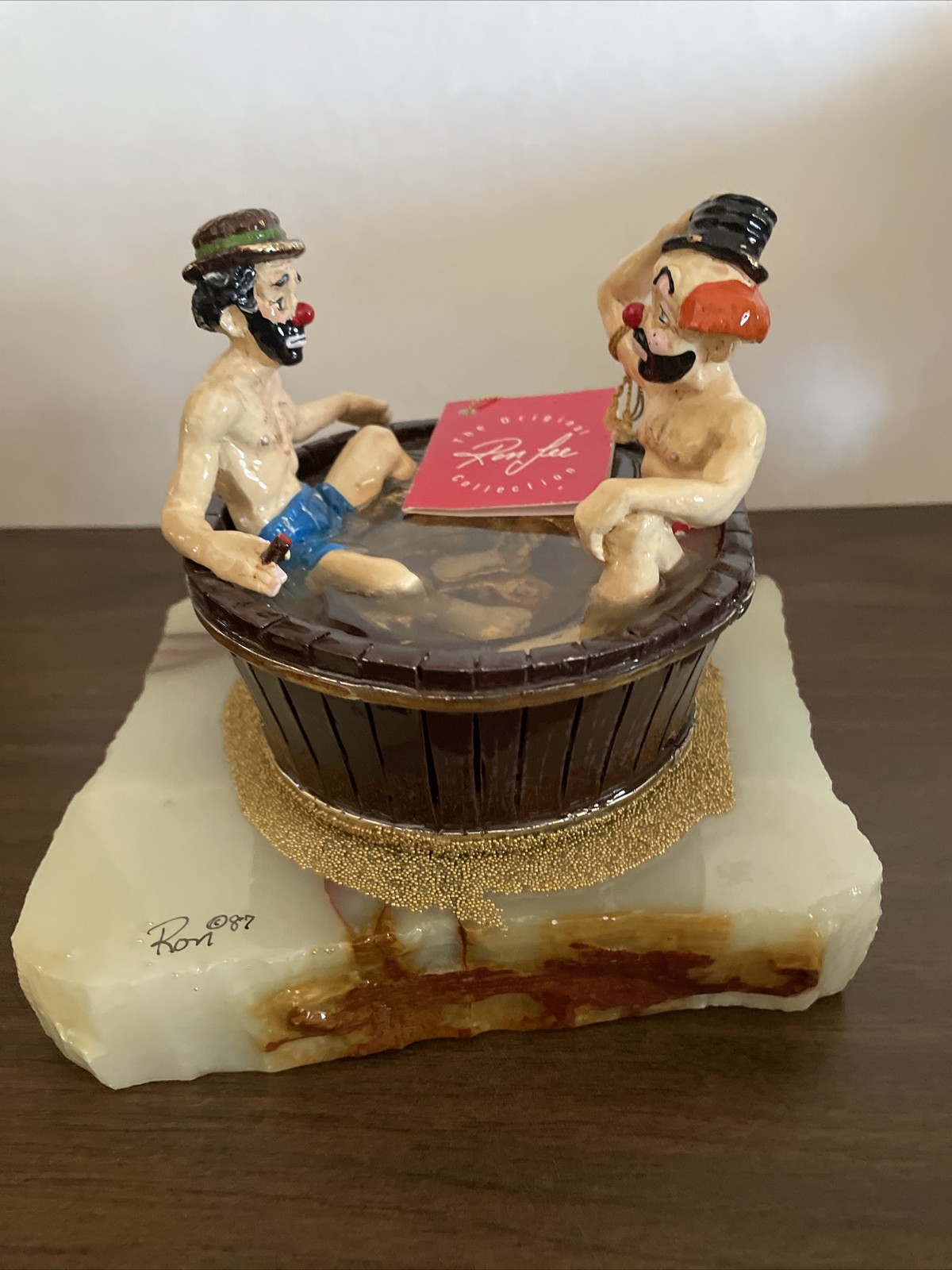 Vintage Ron Lee 2 Clowns in a Tub Onyx Base w/ Tag 1987