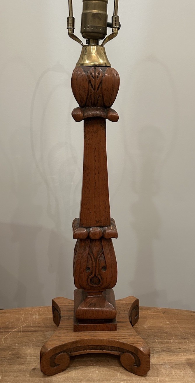 Antique Arts & Crafts Mission Prairie Art Deco Hand Carved Wood Table Lamp 16.5” Antique Arts & Crafts Mission Prairie Art Deco Hand Carved Wood Table Lamp 16.5”