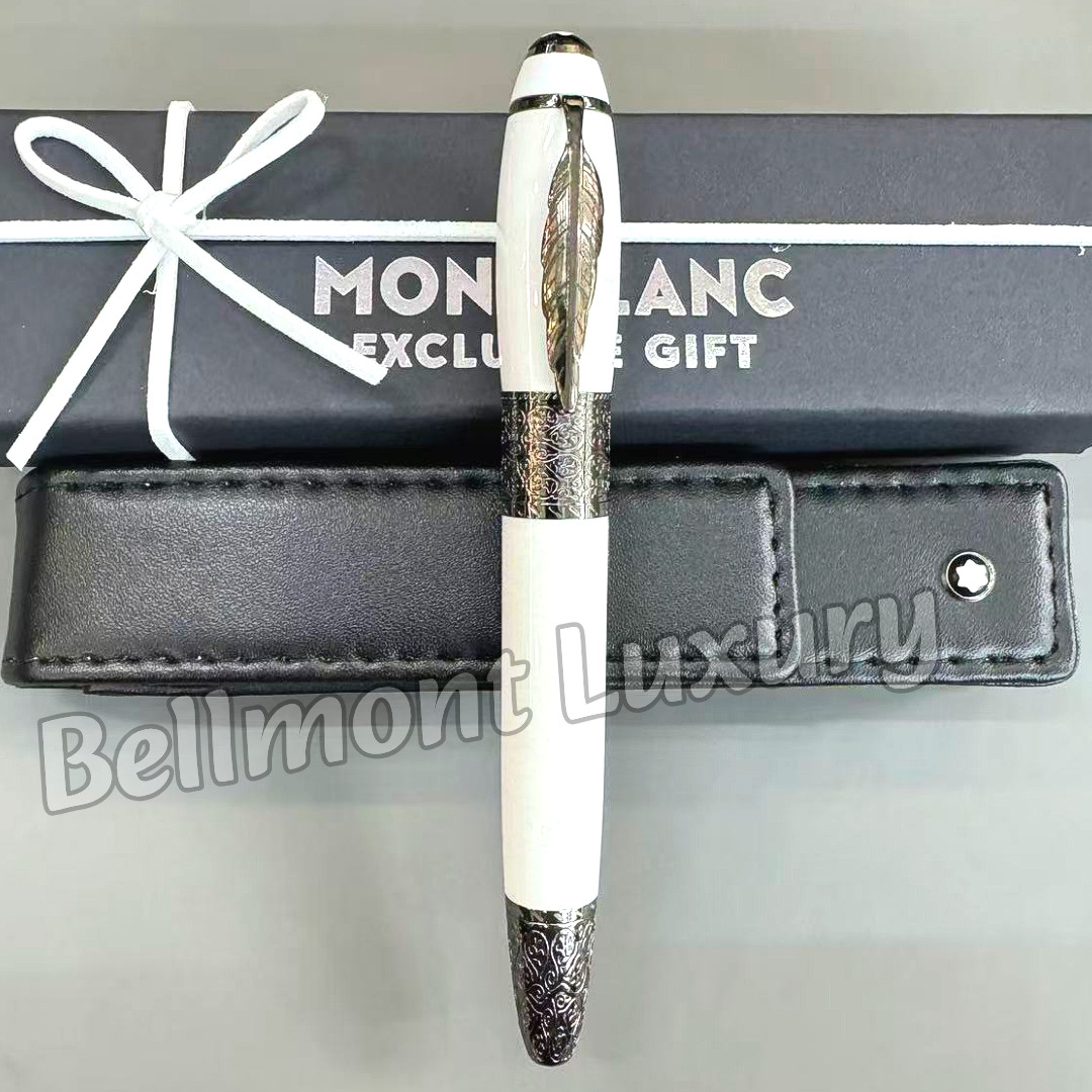MONTBLANC Daniel Defoe White Fountain Pen Ornate Silver Trim Rare Collector MONTBLANC Daniel Defoe White Fountain Pen Ornate Silver Trim Rare Collector