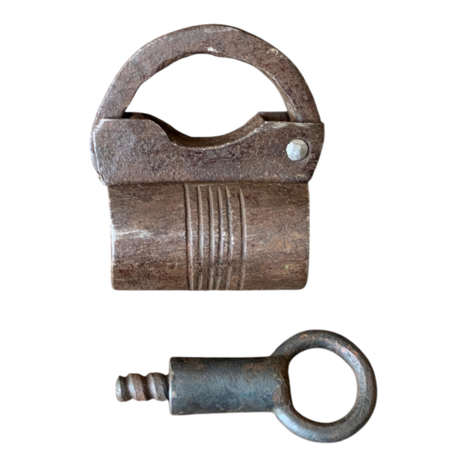Antique Indian Screw Type Iron Padlock w Key | Early Hand Forged Vault Lock Rare Antique Indian Screw Type Iron Padlock w Key | Early Hand Forged Vault Lock Rare