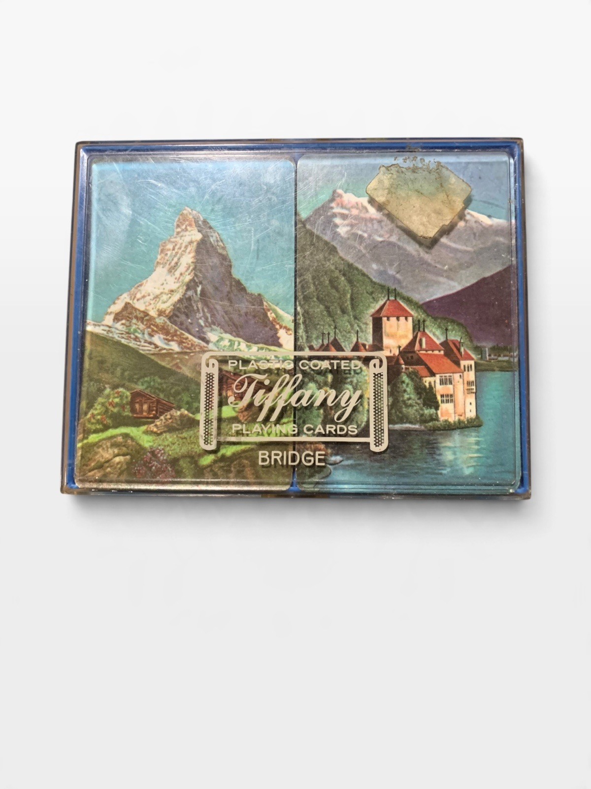Vintage Tiffany Bridge Playing Cards Double Deck Alpine Mountain Scenes Case Vintage Tiffany Bridge Playing Cards Double Deck Alpine Mountain Scenes Case