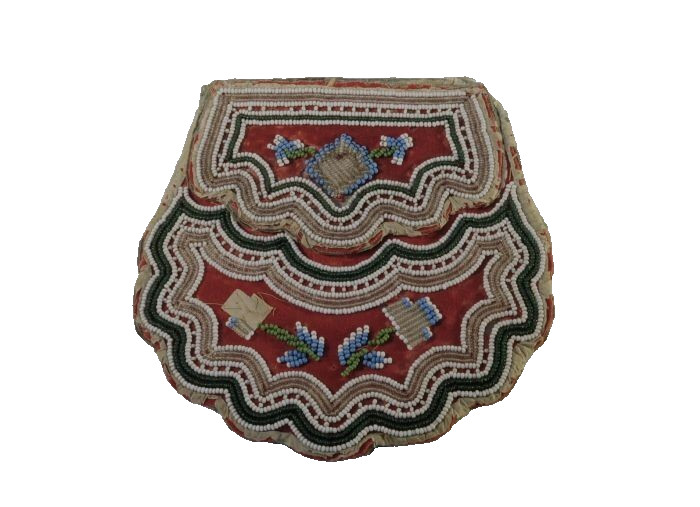 Early Iroquois Beaded Bag - RED/GREEN ca. 1830-1850 5.75" H x 6" W Early Iroquois Beaded Bag - RED/GREEN ca. 1830-1850 5.75" H x 6" W
