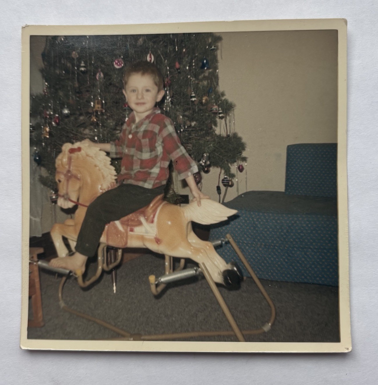 Vtg Color Snapshot Boy on Wonder Horse Deluxe Rocking Horse Toy Christmas Tree