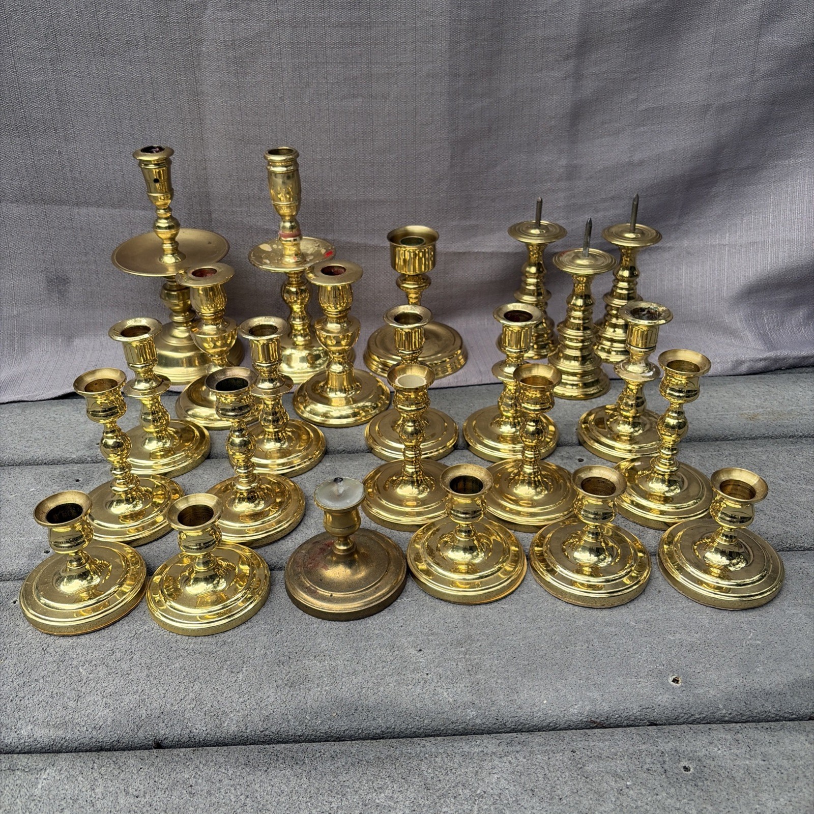 Vtg 24 Pc Lot Brass Candlesticks Candle Holders Baldwin Brass Wedding Mixed Size Vtg 24 Pc Lot Brass Candlesticks Candle Holders Baldwin Brass Wedding Mixed Size