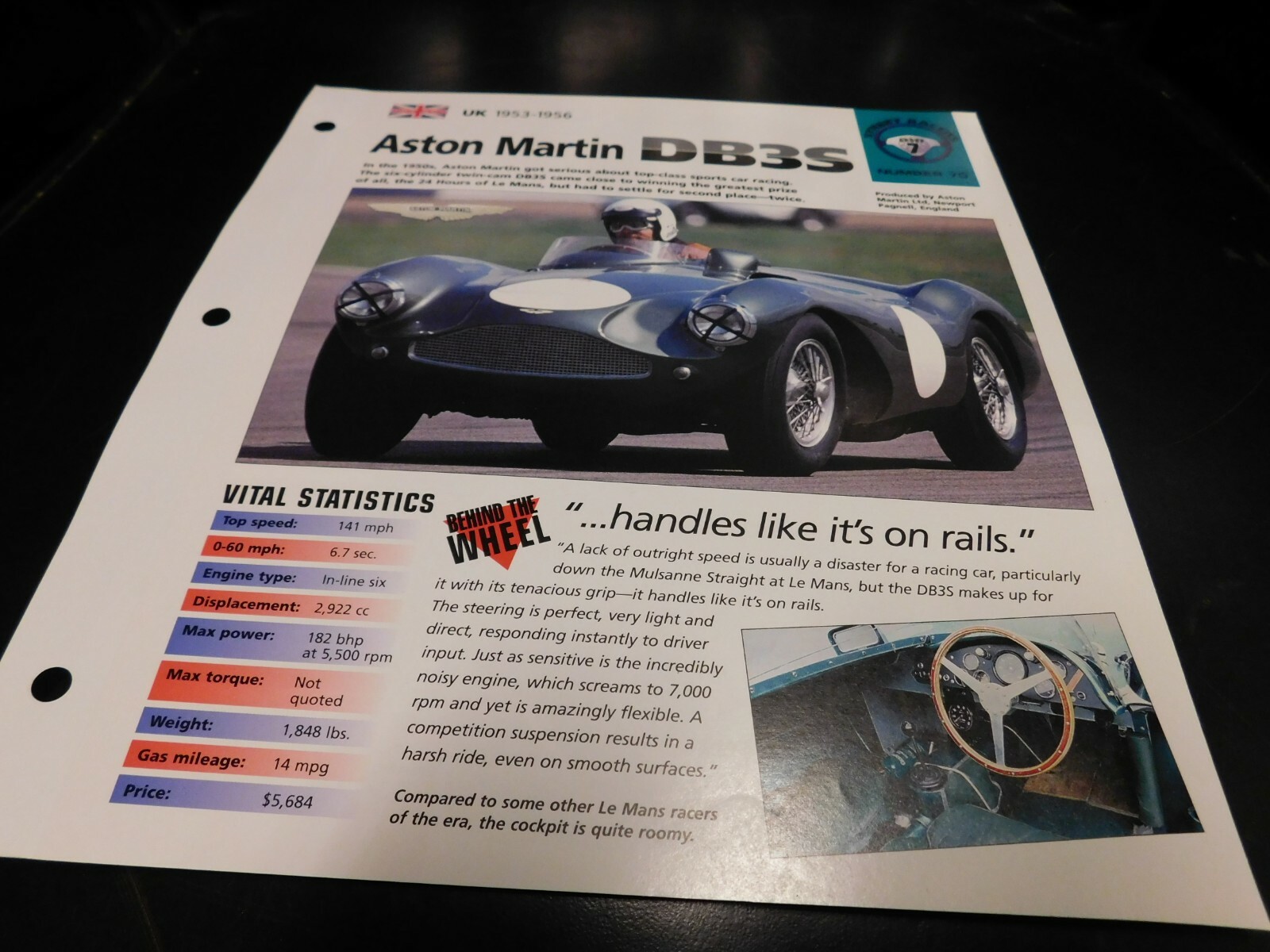 1953-1956 Aston Martin DB3S Spec Sheet Brochure Photo Poster 54 55 1953-1956 Aston Martin DB3S Spec Sheet Brochure Photo Poster 54 55