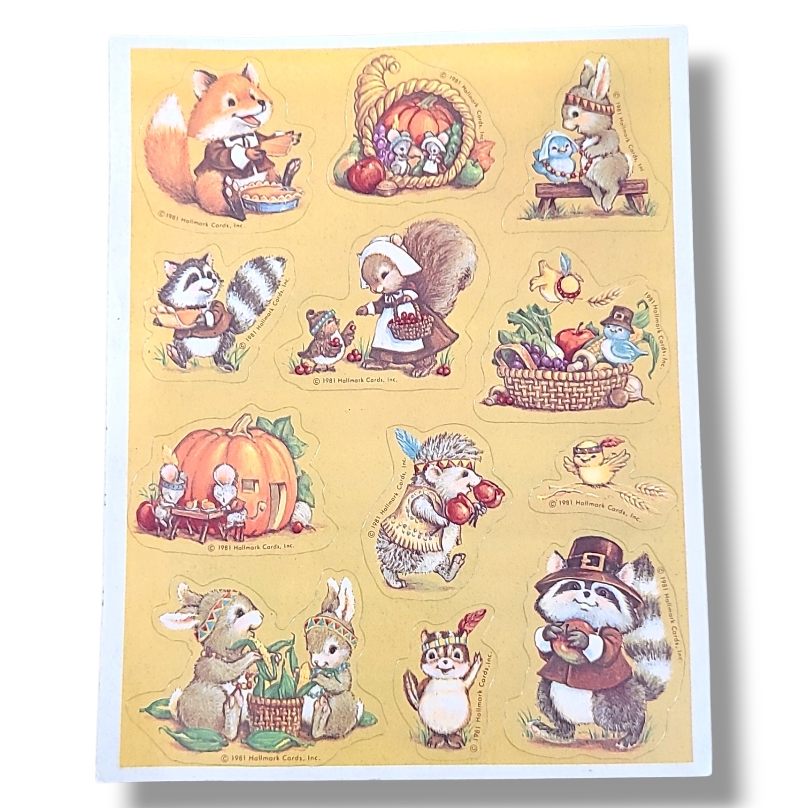 Vintage 1981 Hallmark Thanksgiving 12 Stickers Woodland Animals Single Sheet Vintage 1981 Hallmark Thanksgiving 12 Stickers Woodland Animals Single Sheet