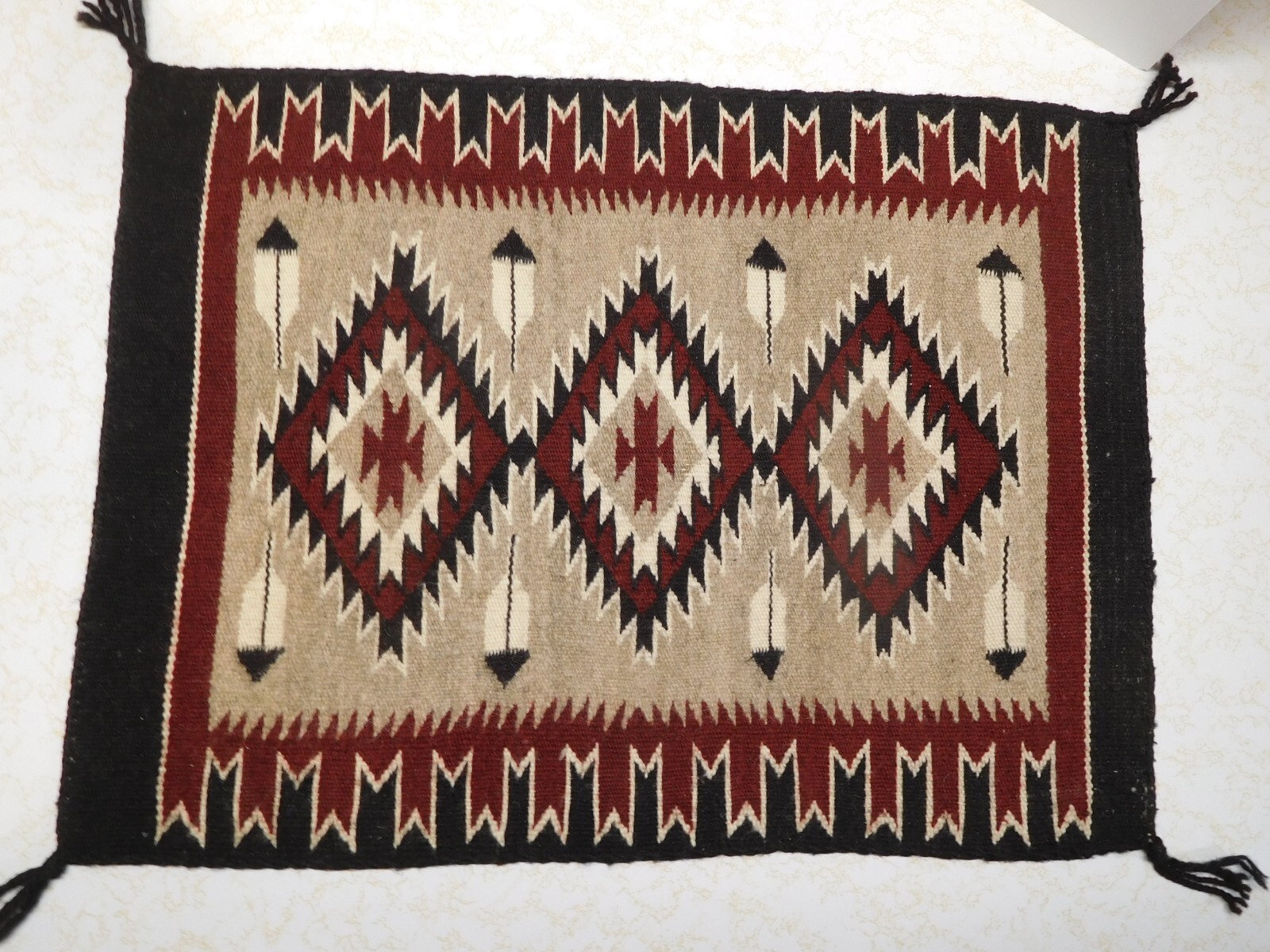 Vintage 1990's Black,Rust,Gray,Beige,White Navajo Eye Dazzler Rug/Blanket 22 x17 Vintage 1990's Black,Rust,Gray,Beige,White Navajo Eye Dazzler Rug/Blanket 22 x17