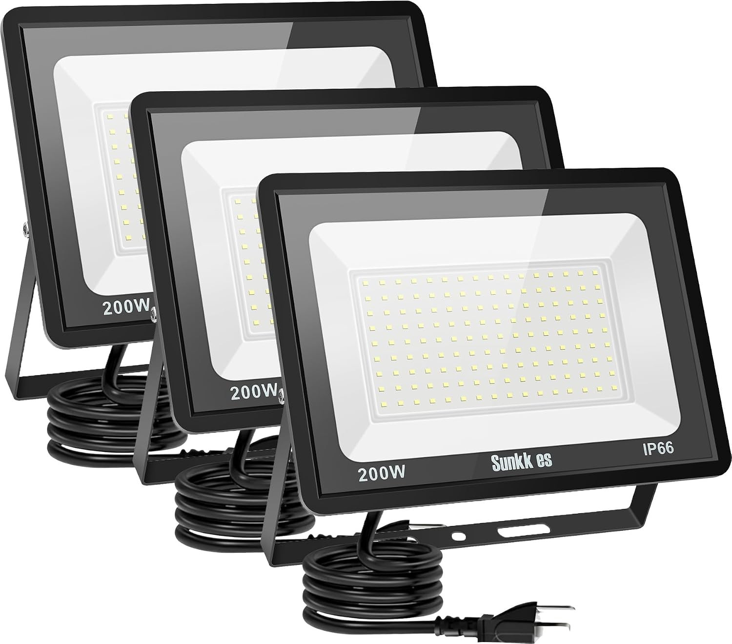200W LED Flood Lights 3 Pack, Outdoor IP66 Waterproof, 24000LM Bright Security L