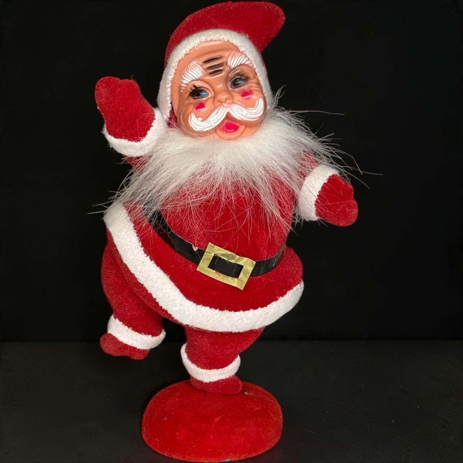 Vintage Flocked Dancing Santa Claus Figure 9” Mid Century Christmas Decoration Vintage Flocked Dancing Santa Claus Figure 9” Mid Century Christmas Decoration