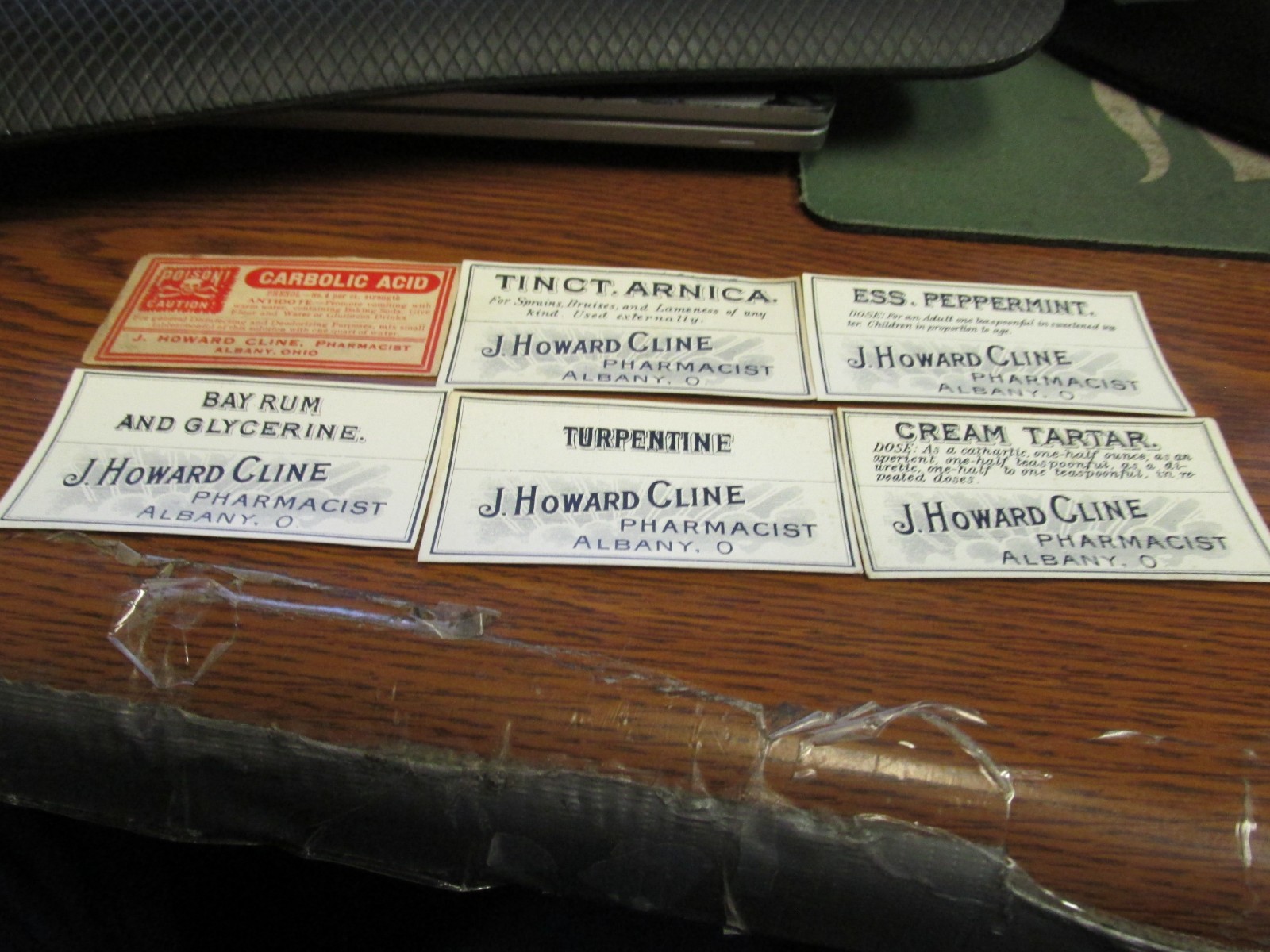Albany, O. J. Howard Cline Pharmacist 6 different drug store bottle Labels OHIO Albany, O. J. Howard Cline Pharmacist 6 different drug store bottle Labels OHIO