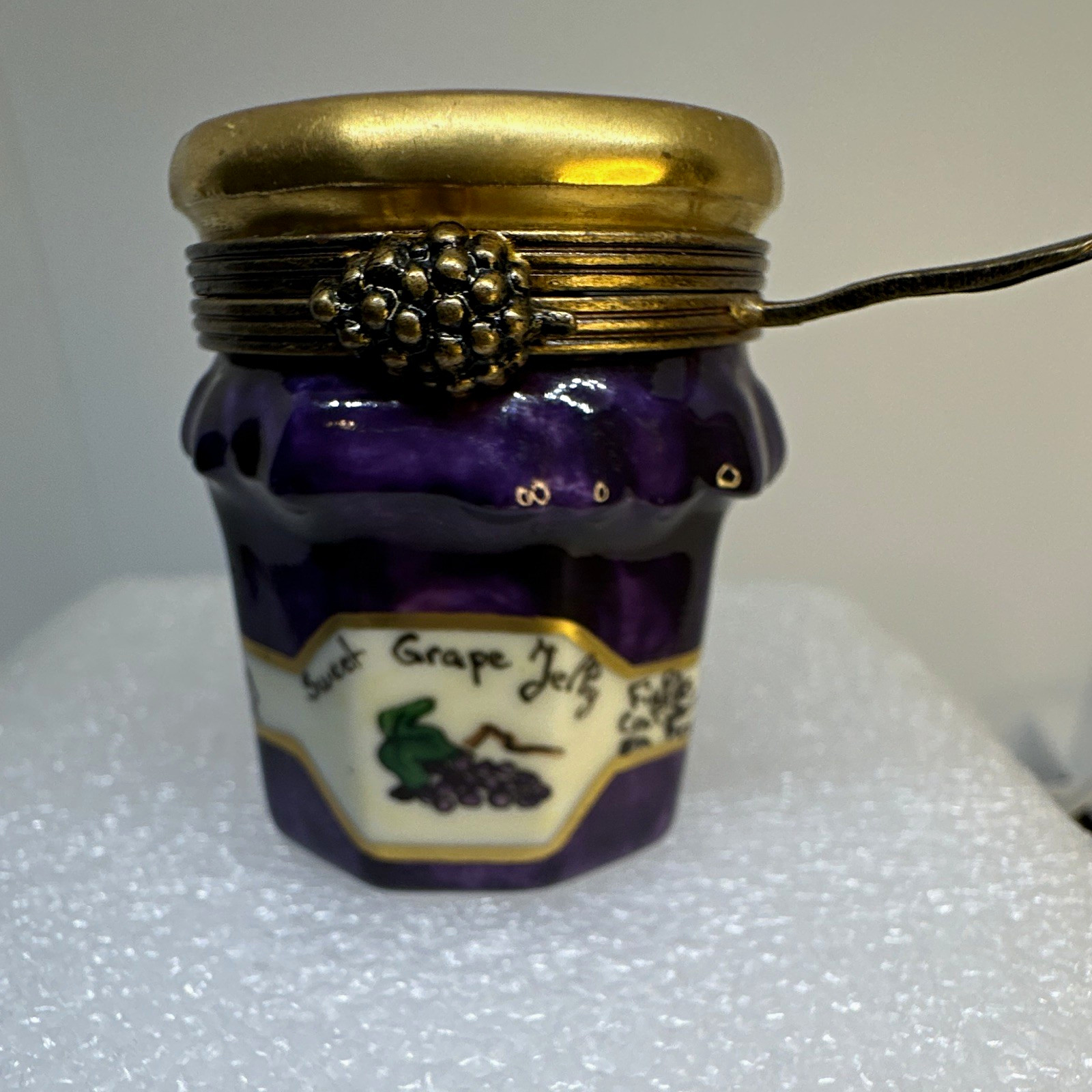 Limoges Trinket Box Vintage Grape Jelly Jar with Spoon on Lid Limoges Trinket Box Vintage Grape Jelly Jar with Spoon on Lid