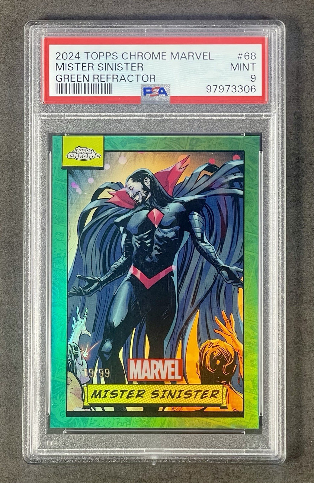 2024 Topps Chrome Marvel Mister Sinister Green Refractor 19/99 PSA 9 MINT 2024 Topps Chrome Marvel Mister Sinister Green Refractor 19/99 PSA 9 MINT