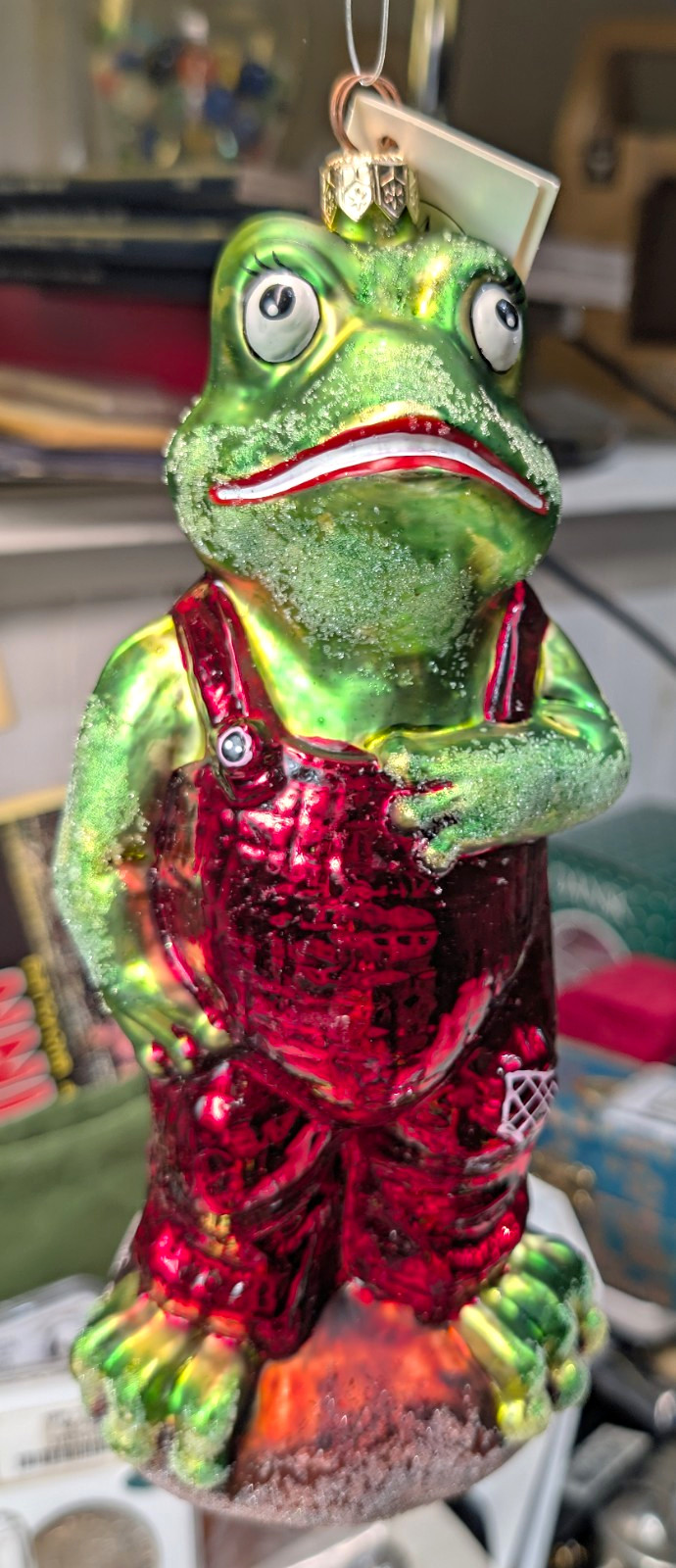 Vintage 1996 Christopher Radko Frog Daddy 8.5" Glass Christmas Ornament w/ Tags Vintage 1996 Christopher Radko Frog Daddy 8.5" Glass Christmas Ornament w/ Tags