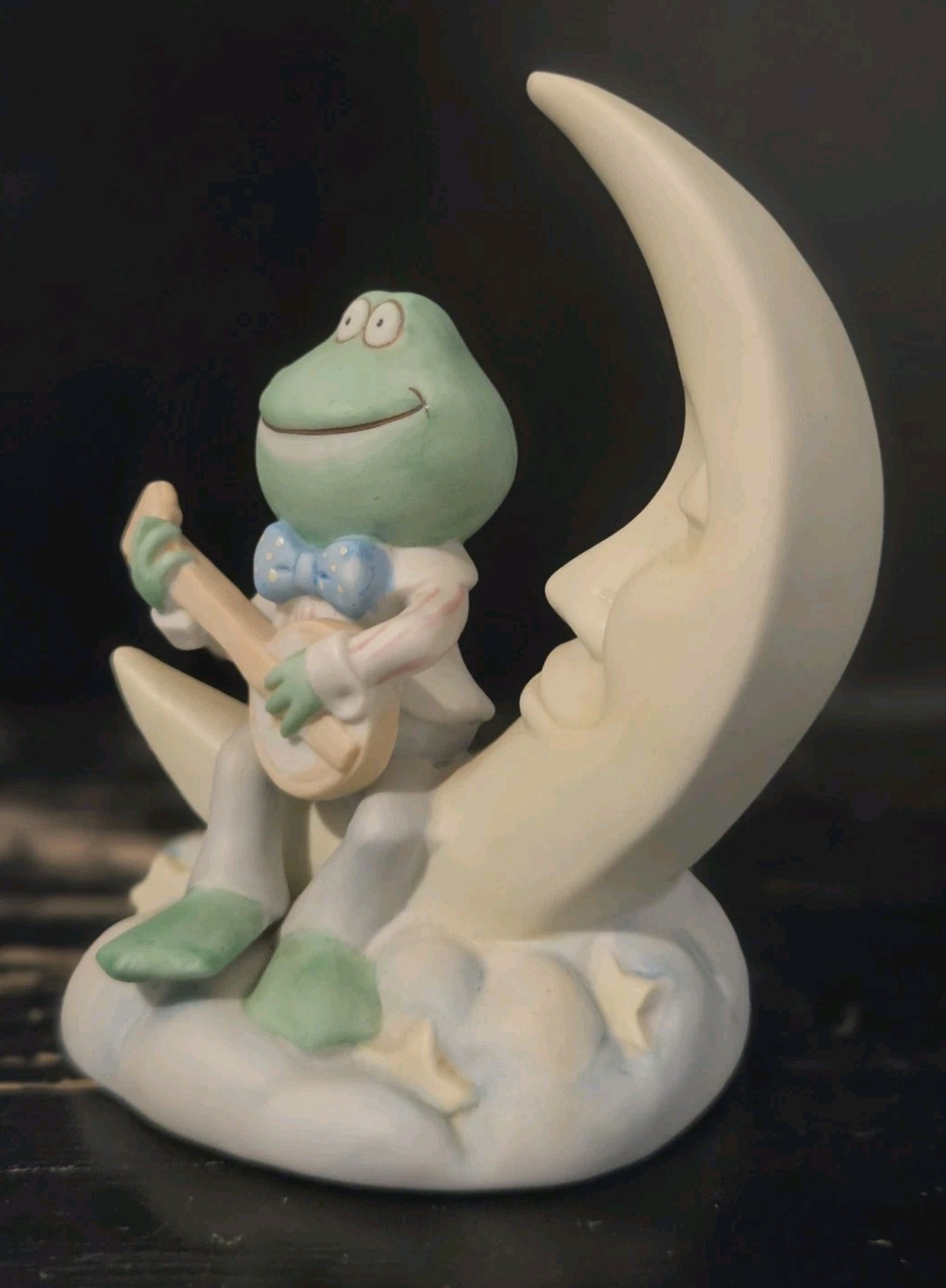 Vintage Banjo Frog and Crescent Moon Fabrizio Ceramic Figurine 1986 Vintage Banjo Frog and Crescent Moon Fabrizio Ceramic Figurine 1986