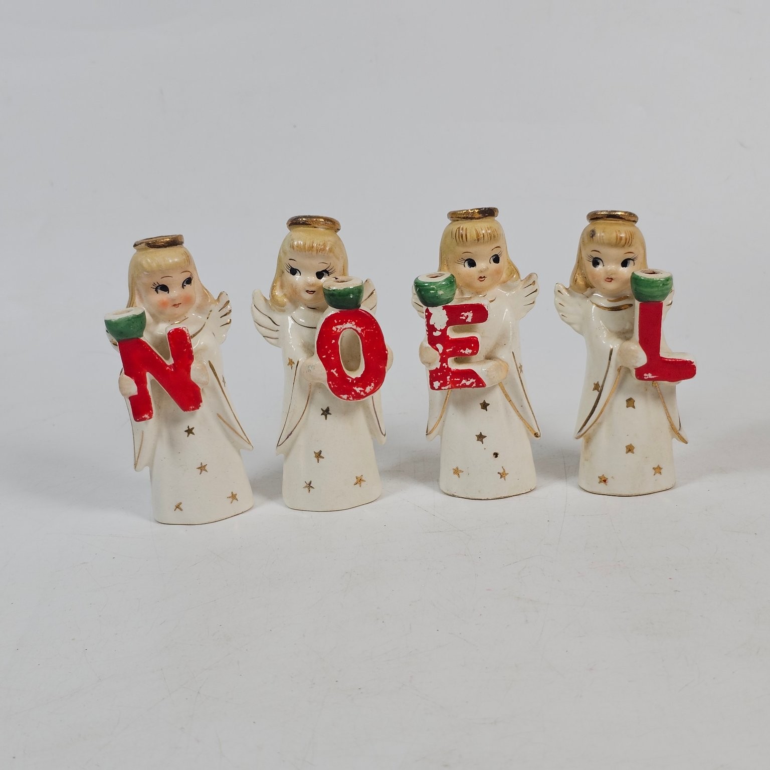 Vintage Commodore NOEL Angel Candlestick Figurine Set Complete 4 Piece Japan