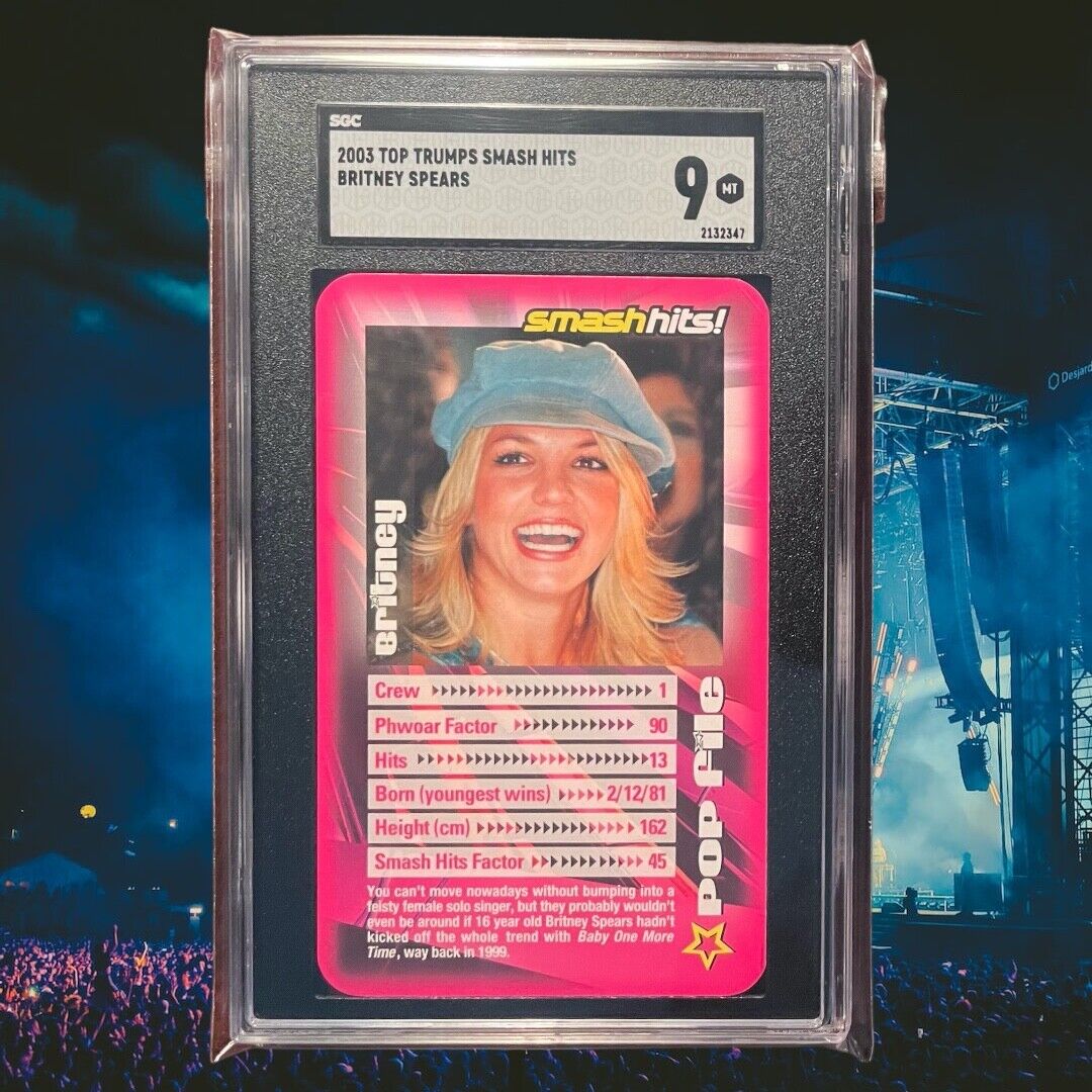 Britney Spears 2003 Top Trumps Smash Hits RC Card SGC 9 MINT Population 2