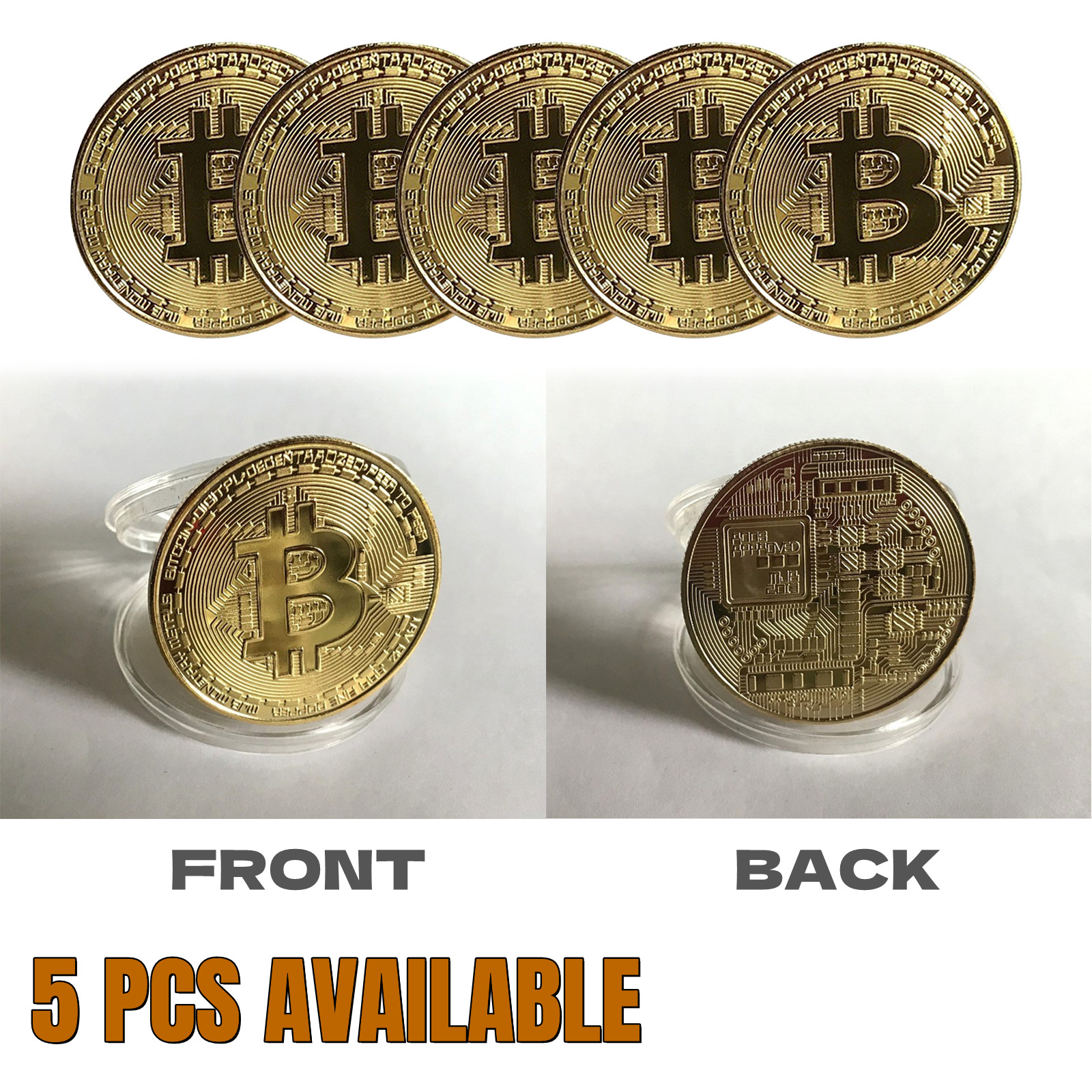 5 Bitcoin Physical Crypto Coin Commemorative Cryptocurrency with Protective Case