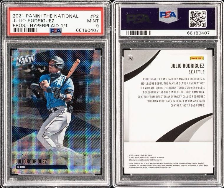 2021 PANINI THE NATIONAL PROSPECTS HYPERPLAID 1/1 #P2 JULIO RODRIGUEZ 1/1 PSA 9 2021 PANINI THE NATIONAL PROSPECTS HYPERPLAID 1/1 #P2 JULIO RODRIGUEZ 1/1 PSA 9