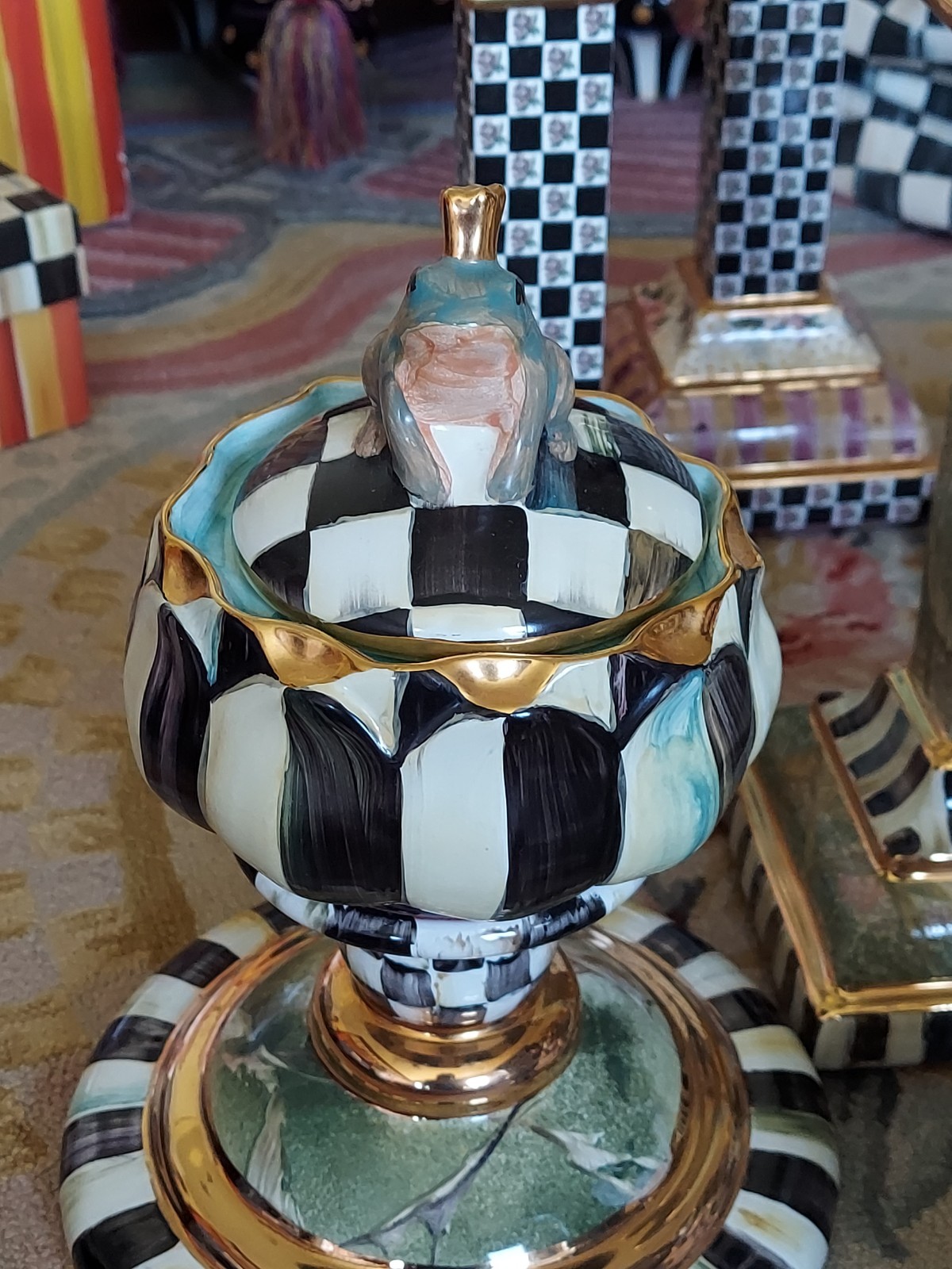 MacKenzie-Childs Frog Prince Lidded Ceramic Dish MacKenzie-Childs Frog Prince Lidded Ceramic Dish