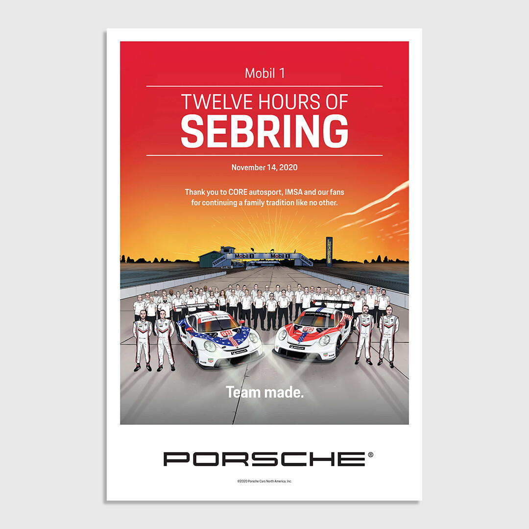 PORSCHE IMSA MOBILE 1 TWELVE HOURS OF SEBRING 2020 RACE POSTER 12" x 18"