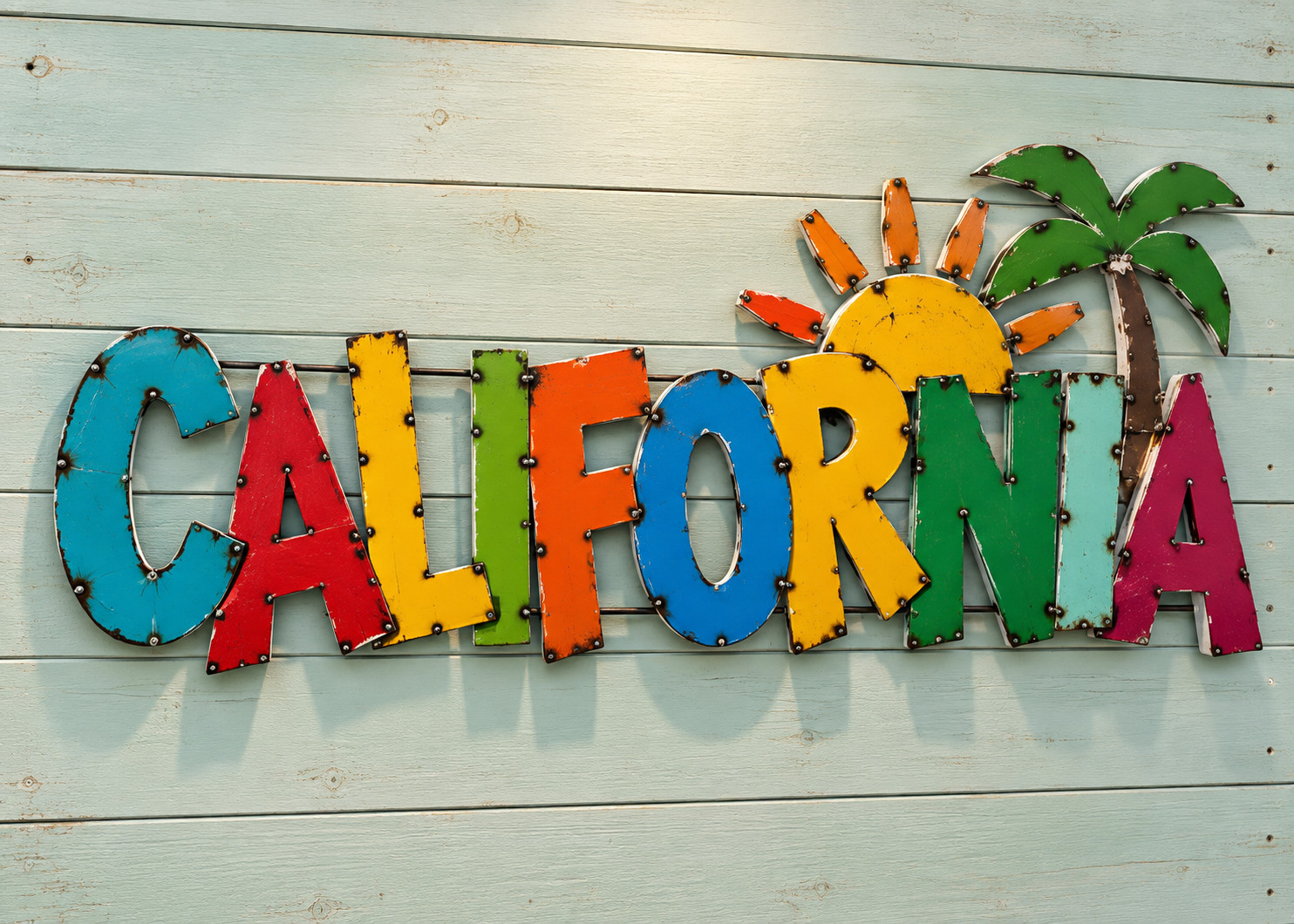 40" California Metal Wall Sign – Colorful Rustic Coastal Decor 40" California Metal Wall Sign – Colorful Rustic Coastal Decor