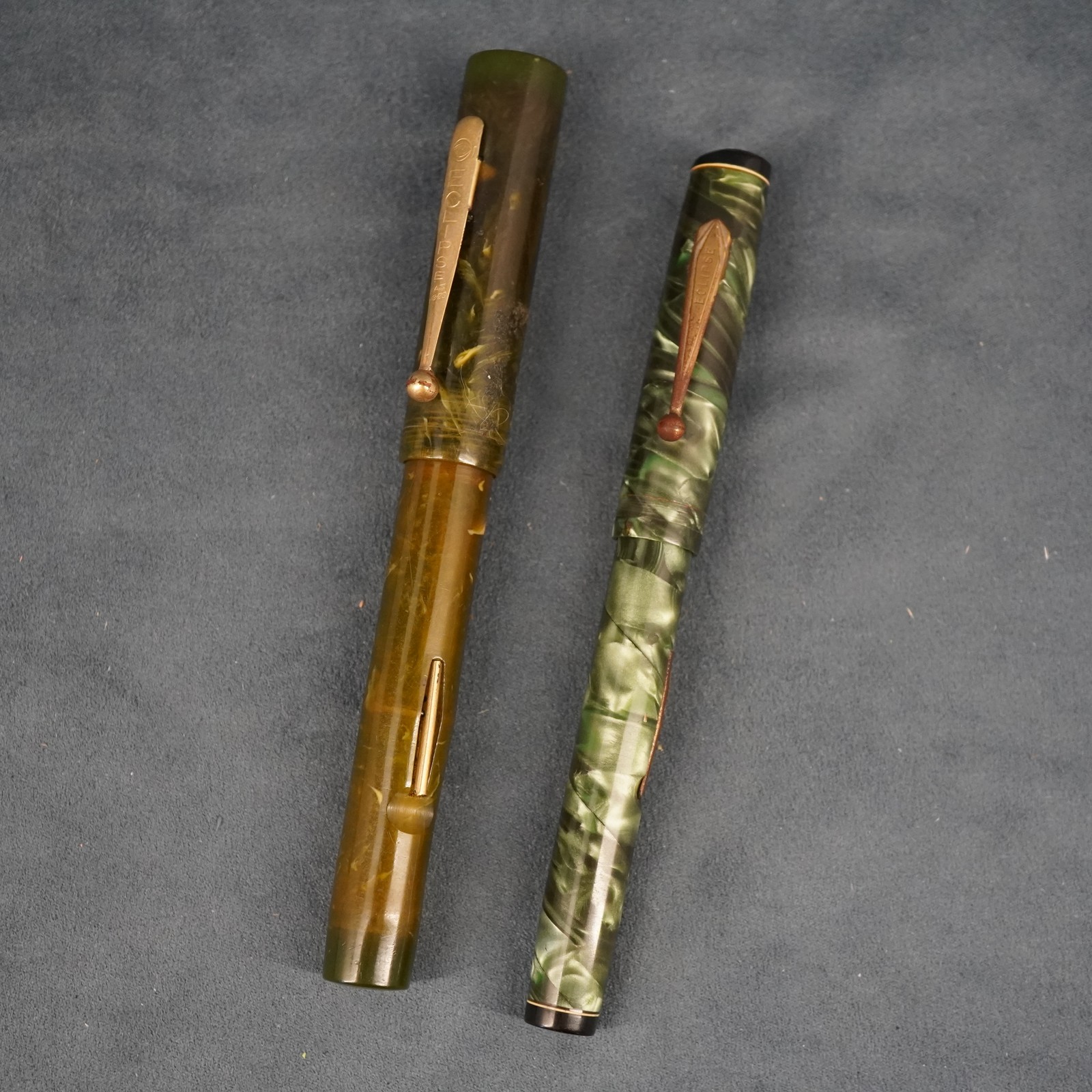 Vintage Pair of Eclipse Fountain Pens w 14k Gold Nibs Unknown Working Condition