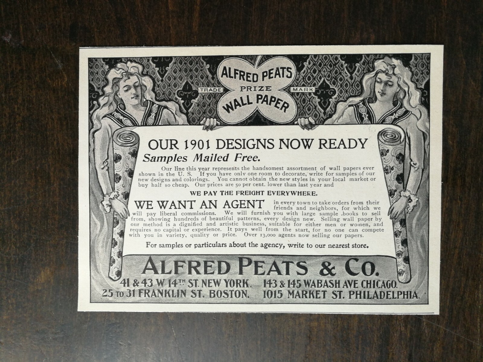 Vintage 1901 Alfred Peats & Company Wall Paper Original Ad Vintage 1901 Alfred Peats & Company Wall Paper Original Ad
