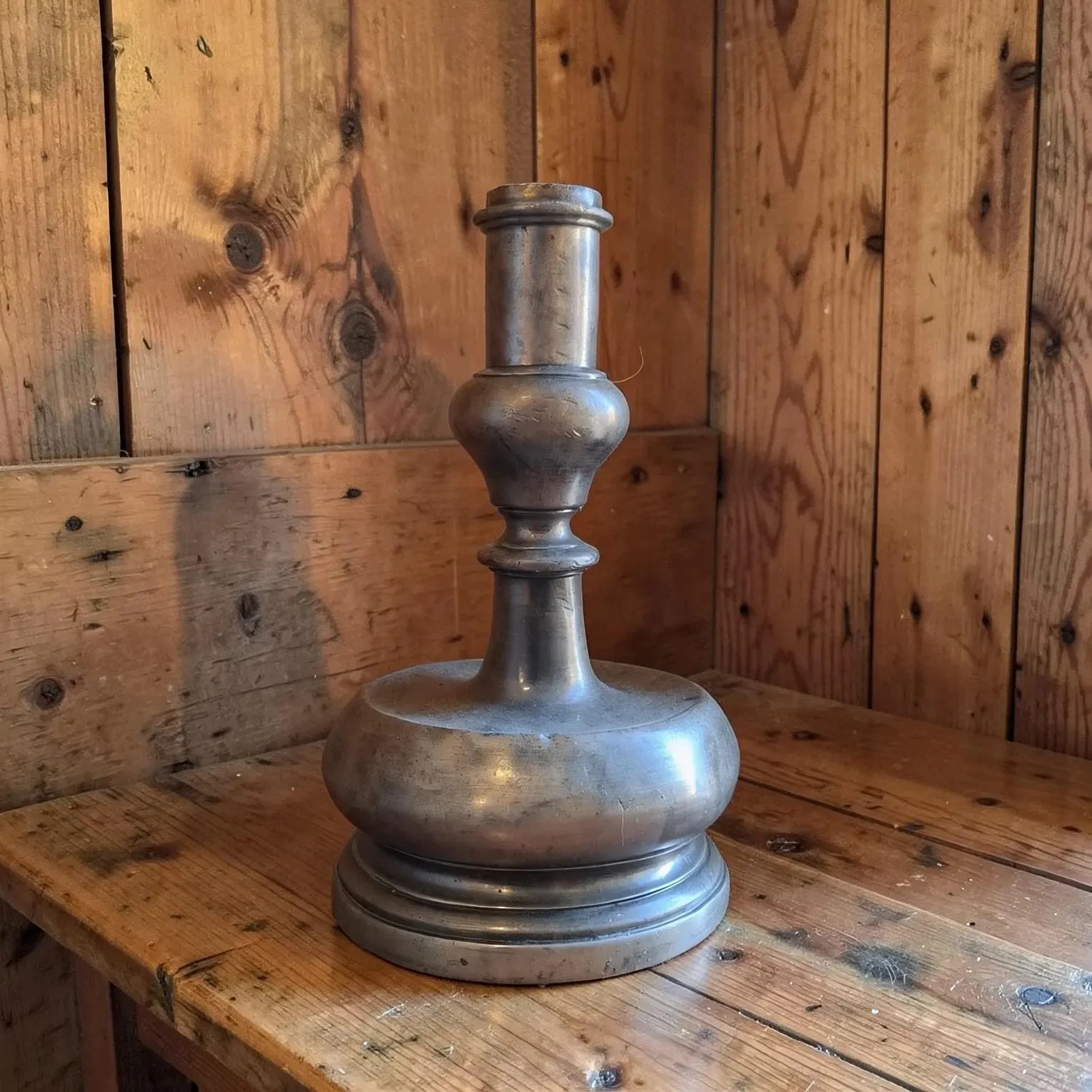 Antique Large Primitive 17th Century Bulbous Based Pewter Candlestick 9inch Tall Antique Large Primitive 17th Century Bulbous Based Pewter Candlestick 9inch Tall