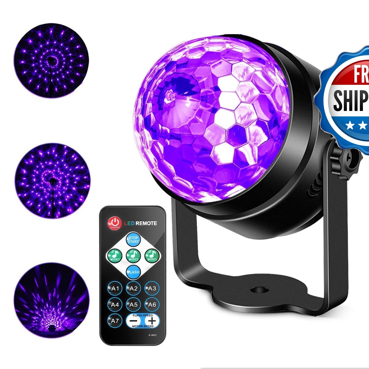Litake UV Black Lights 6W LED Disco Ball Strobe Sound Activated Remote 1 Pack