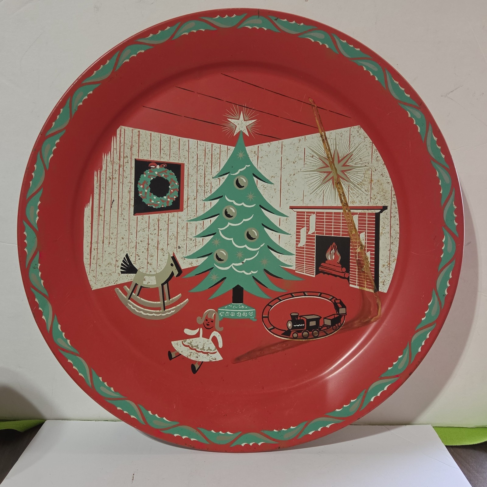 VTG MCM 1950s Marcelline Stoyke BIG 19" Christmas Toleware Metal Tray VTG MCM 1950s Marcelline Stoyke BIG 19" Christmas Toleware Metal Tray