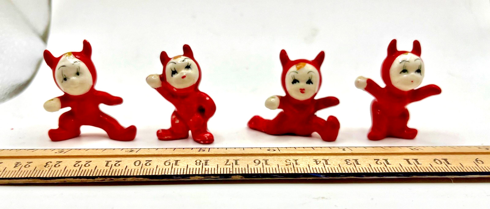 MCM Set of 4 Elf Pixie Lil' Devil Miniature Glass Figurines, Japan MCM Set of 4 Elf Pixie Lil' Devil Miniature Glass Figurines, Japan