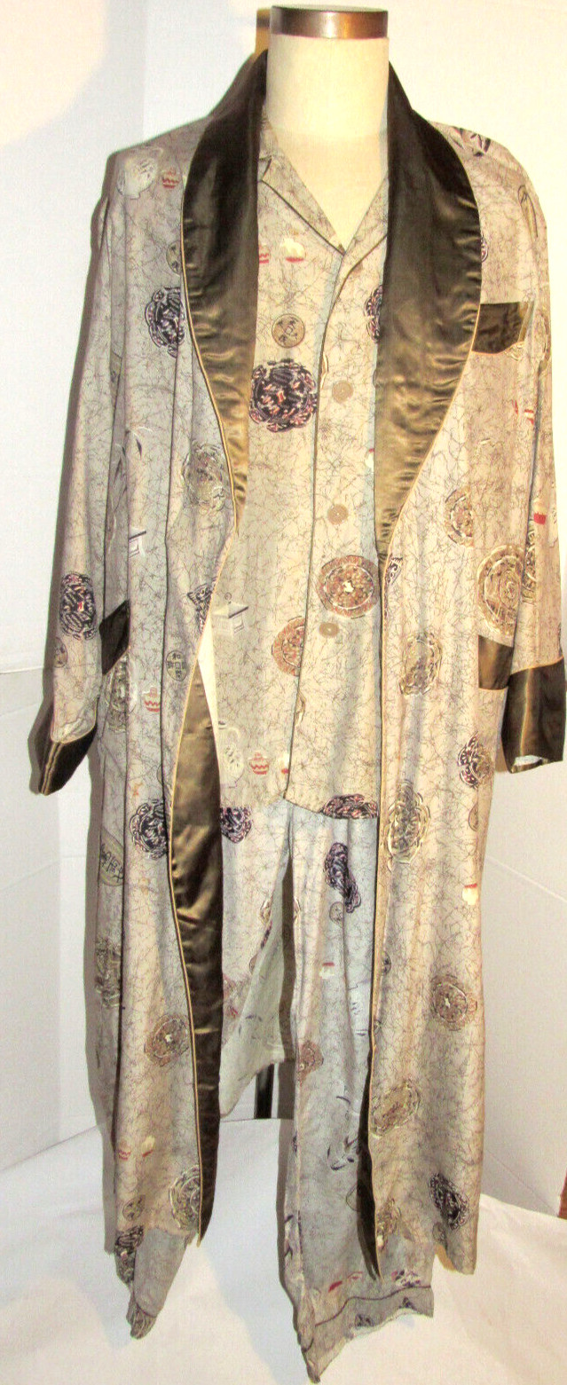 VINTAGE 1960s-70s JAPANESE PAJAMAS SHIRT/PANTS/ROBE ORIENTAL PATTERN JAPAN M