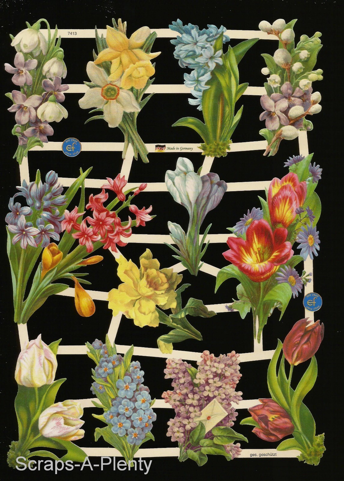 German Embossed Victorian Style Scrap Die Cut - Spring Time Flowers  EF7413