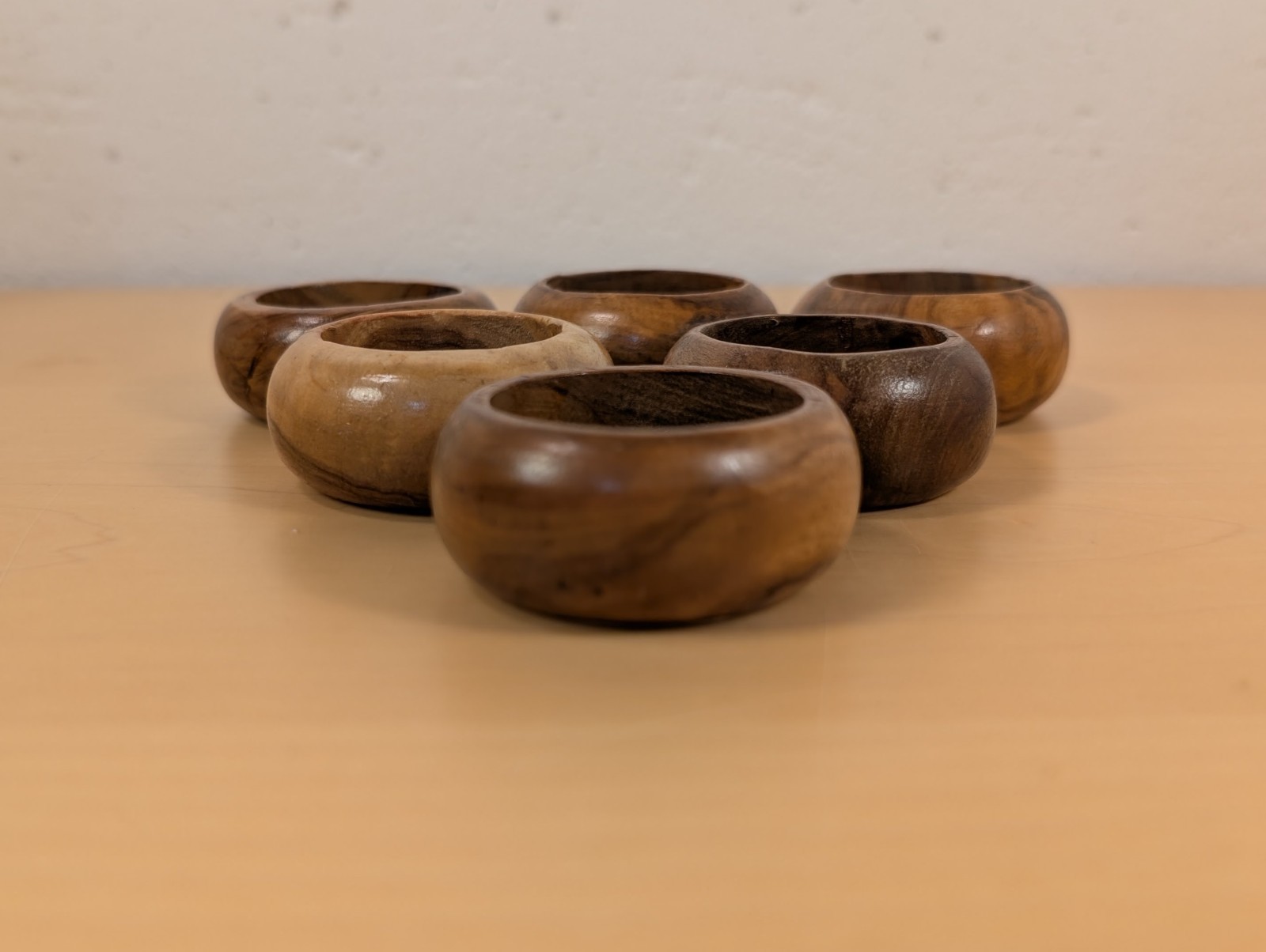 Vintage 1970s Wooden Napkin Rings Set of 6 Round MCM Wood Boho