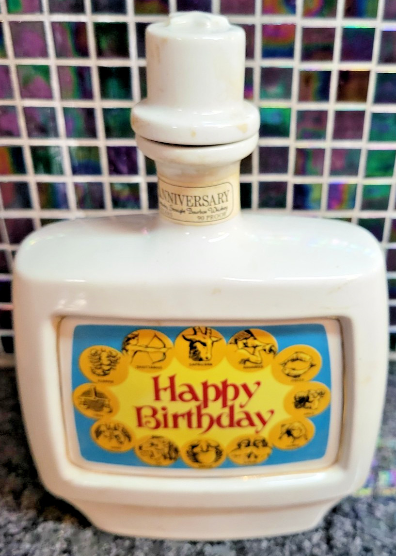 Vintage 1974-Rare “Happy Birthday” Zodiac Decanter Designed by Marita Spirits L.