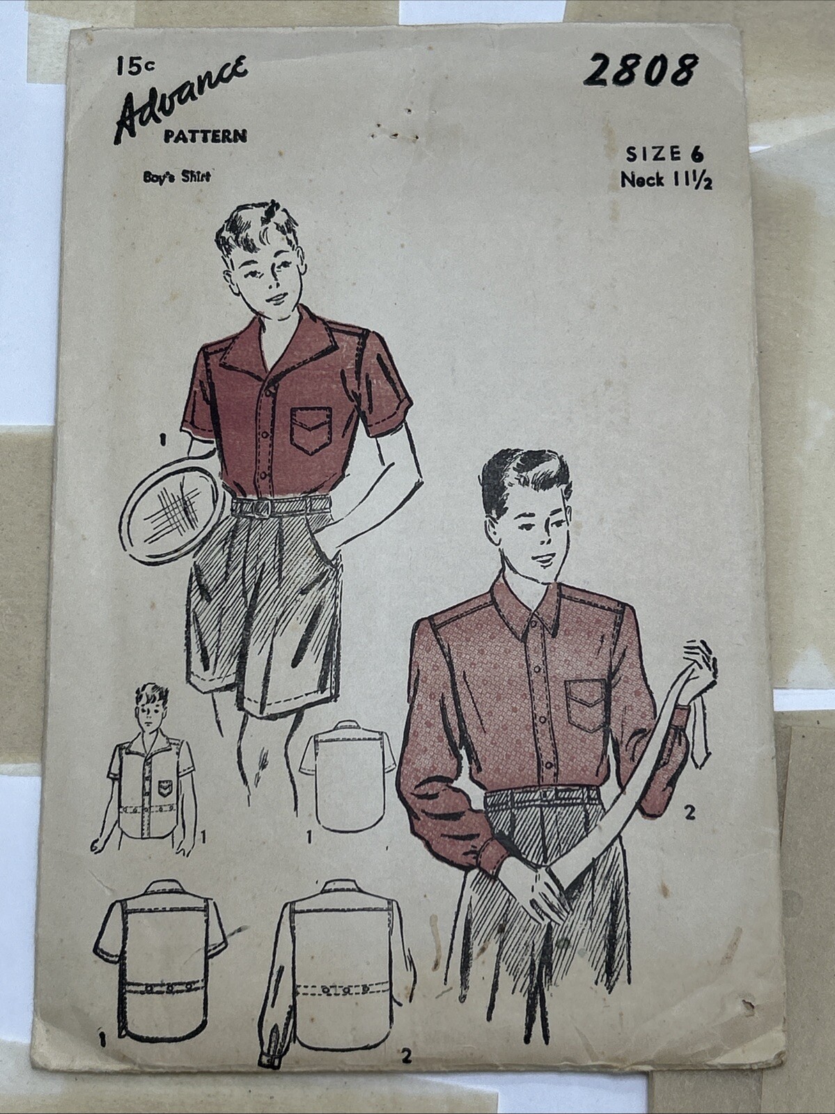 Advance Pattern 2808 1940s Boys Shirt Size 6 Neck 11-1/2 Complete AP1 Advance Pattern 2808 1940s Boys Shirt Size 6 Neck 11-1/2 Complete AP1
