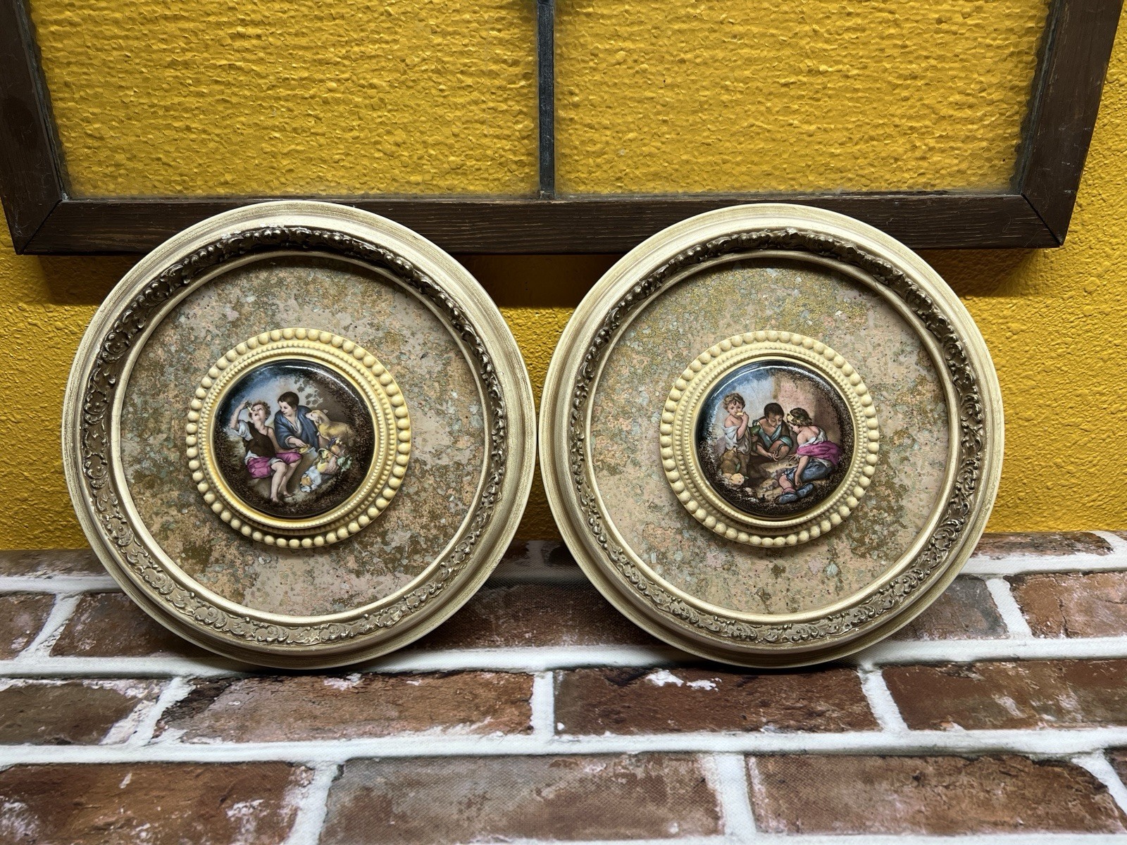 Vintage Andrew Kolb Neoclassical Mother of Pearl Gold Leaf Wall Plaques Pair Vintage Andrew Kolb Neoclassical Mother of Pearl Gold Leaf Wall Plaques Pair