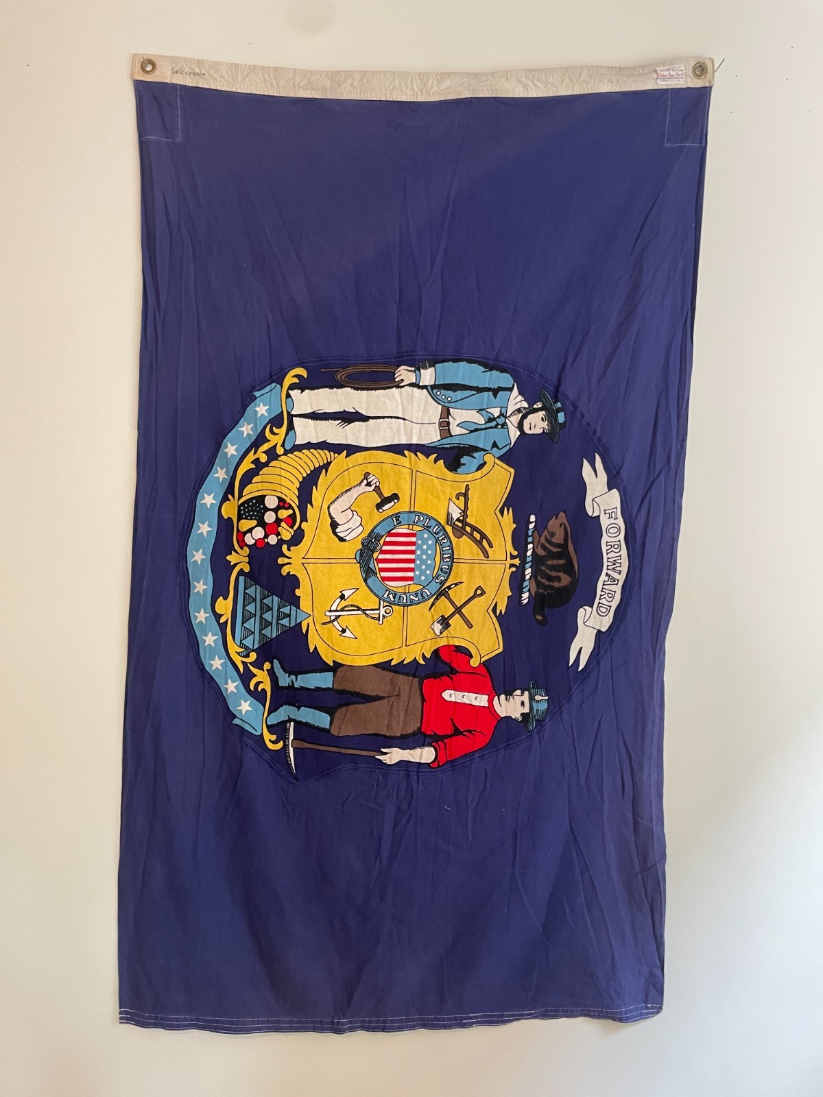 Vintage Valley Forge WISCONSIN State Flag 3x5 Applique 100% Cotton Bunting USA Vintage Valley Forge WISCONSIN State Flag 3x5 Applique 100% Cotton Bunting USA