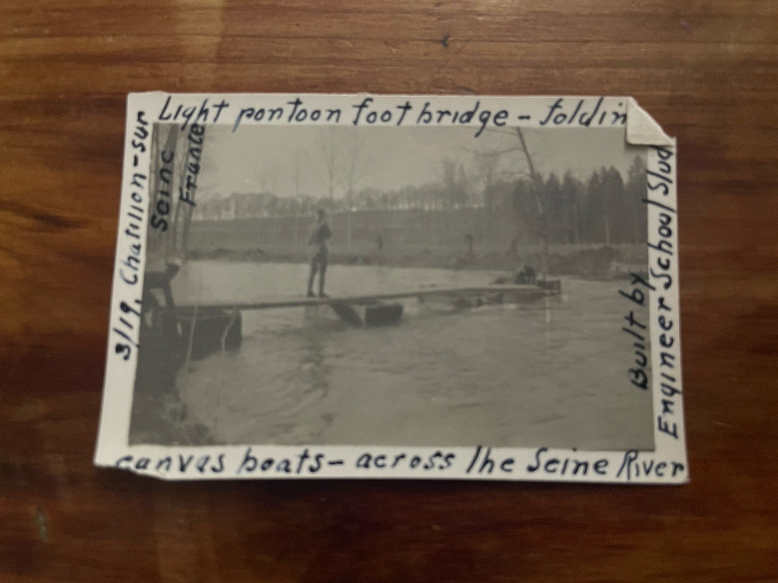WWI AEF Engineer School Photo 1919 Chatillon France Canvas Pontoon Footbridge⁠