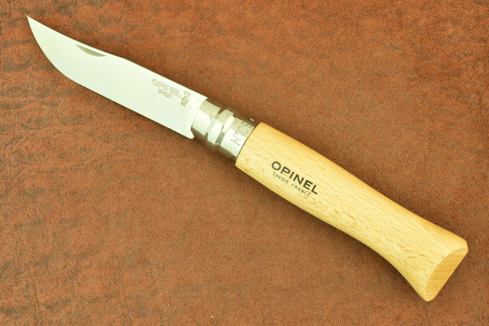 VINTAGE OPINEL INOX SAVOIE FRANCE NO 9 WOOD FOLDING KNIFE (33635)