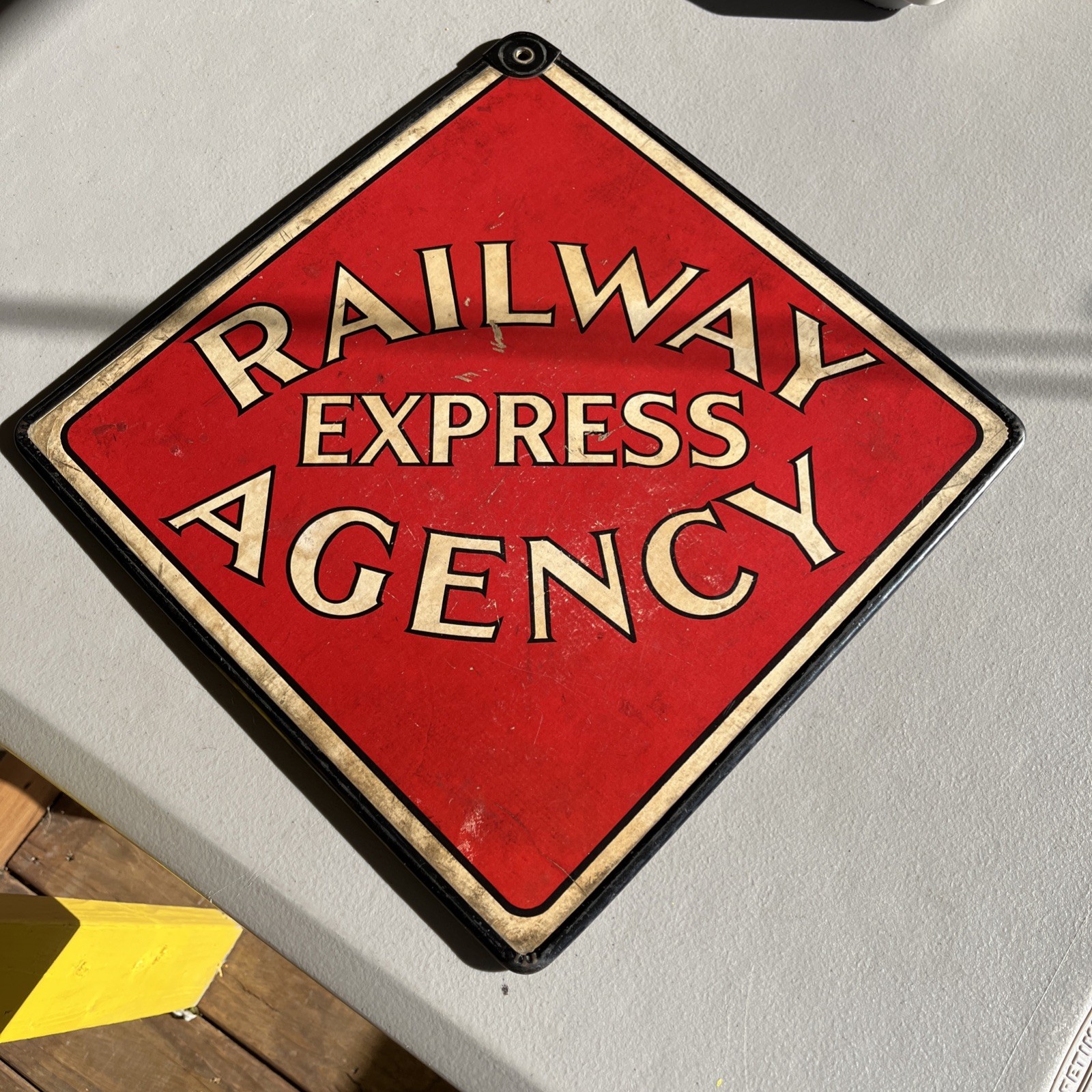 Vintage 2-Sided Railway Express Agency Sign Masonite Material Railroad RR Vintage 2-Sided Railway Express Agency Sign Masonite Material Railroad RR