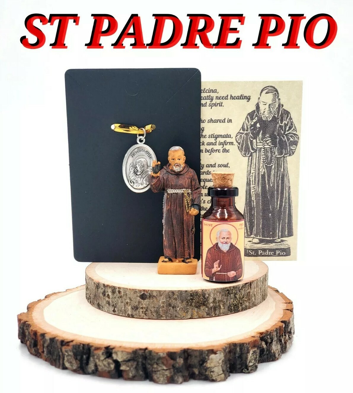 St Padre Pio healing stigmata Italian Saint holy medal blessed oil statue NEW St Padre Pio healing stigmata Italian Saint holy medal blessed oil statue NEW